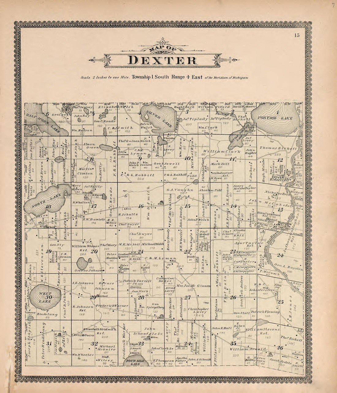 Map of Dexter from Standard Atlas of Washtenaw County, Michigan : Including a Plat Book of the Villages, Cities and Townships of the County, Map of the State, United States and World, Farmers Directory, Reference Business … 1895 by Relic Map Company