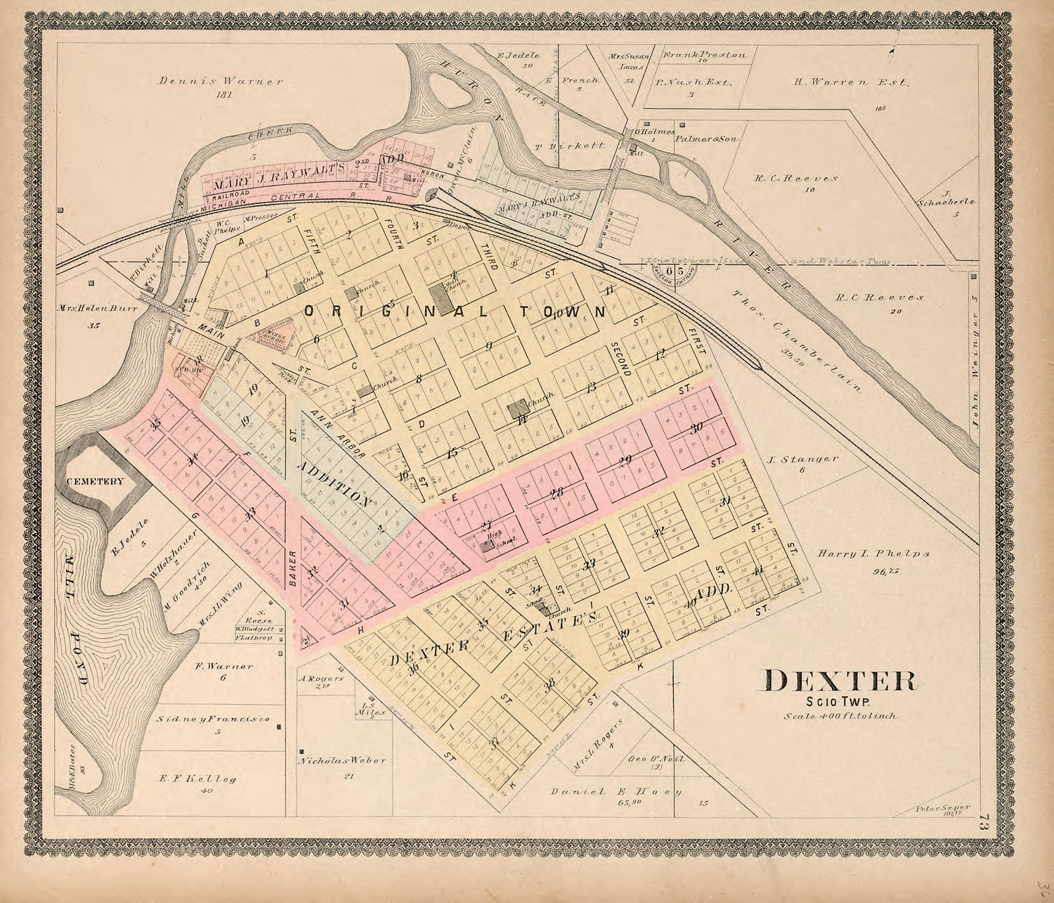 Dexter from Standard Atlas of Washtenaw County, Michigan : Including a Plat Book of the Villages, Cities and Townships of the County, Map of the State, United States and World, Farmers Directory, Reference Business … 1895 by Relic Map Company
