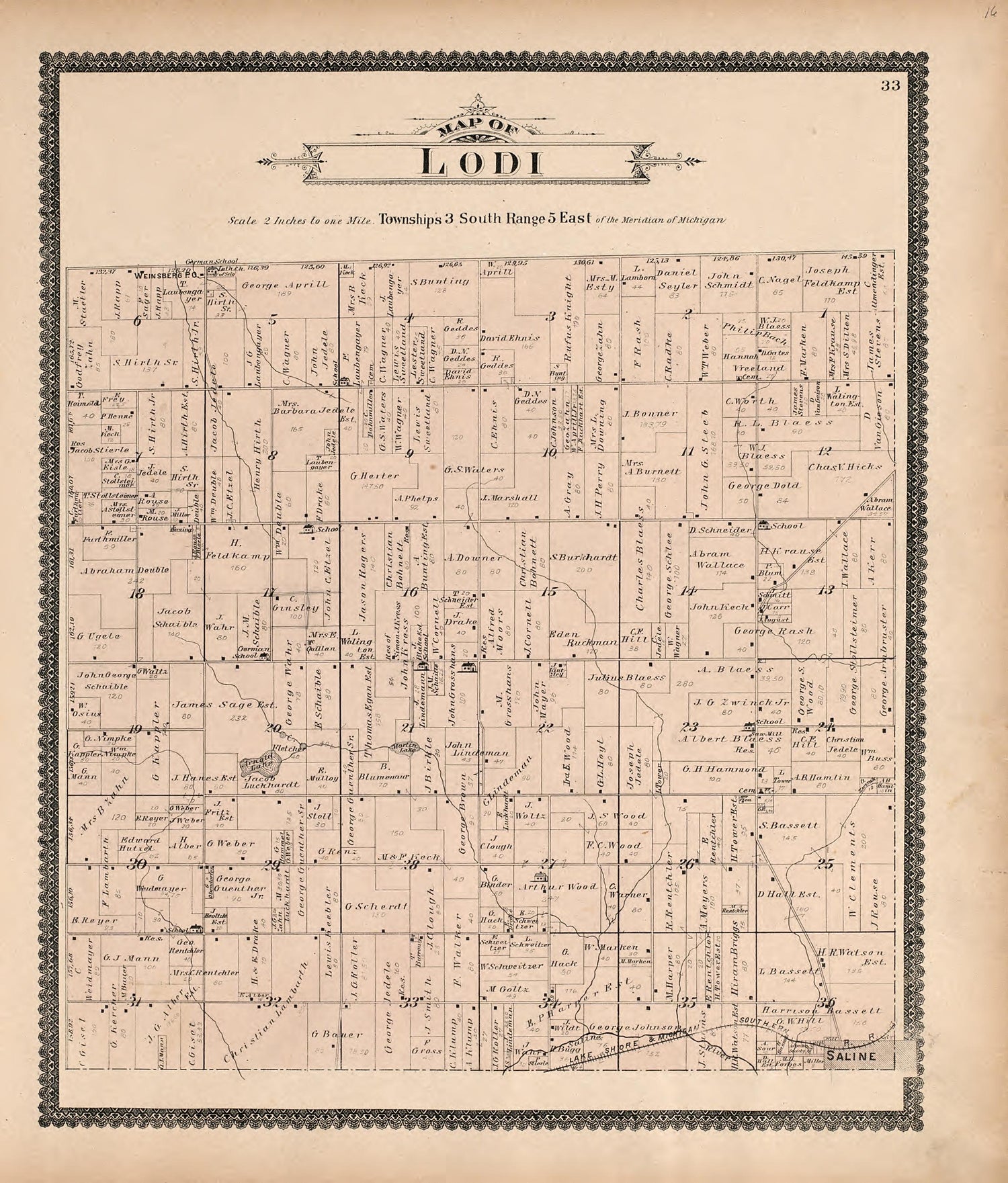 Map of Lodi from Standard Atlas of Washtenaw County, Michigan : Including a Plat Book of the Villages, Cities and Townships of the County, Map of the State, United States and World, Farmers Directory, Reference Business … 1895 by Relic Map Company
