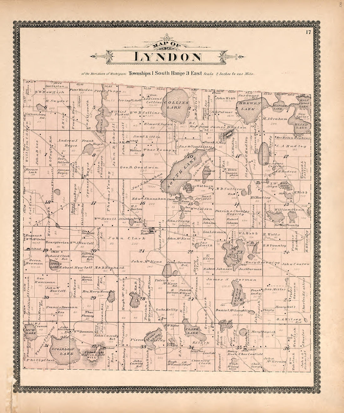 Map of Lyndon from Standard Atlas of Washtenaw County, Michigan : Including a Plat Book of the Villages, Cities and Townships of the County, Map of the State, United States and World, Farmers Directory, Reference Business … 1895 by Relic Map Company