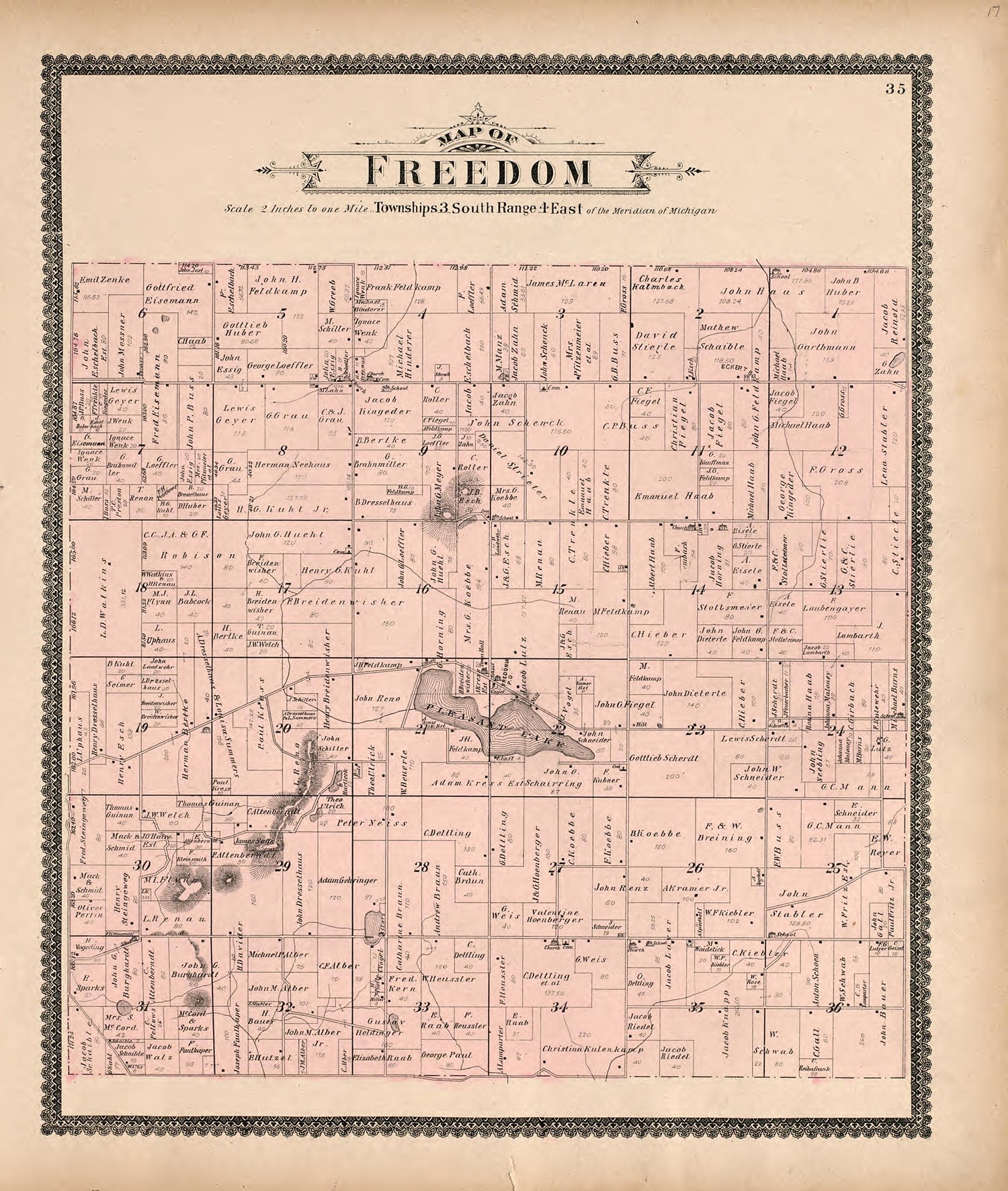 Map of Freedom from Standard Atlas of Washtenaw County, Michigan : Including a Plat Book of the Villages, Cities and Townships of the County, Map of the State, United States and World, Farmers Directory, Reference Business … 1895 by Relic Map Company