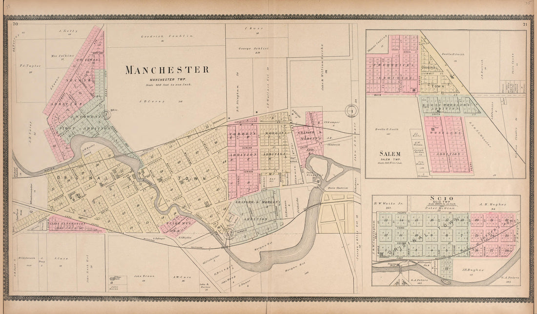 Manchester; Salem; Scio from Standard Atlas of Washtenaw County, Michigan : Including a Plat Book of the Villages, Cities and Townships of the County, Map of the State, United States and World, Farmers Directory, Reference Business … 1895 by Relic Map Company