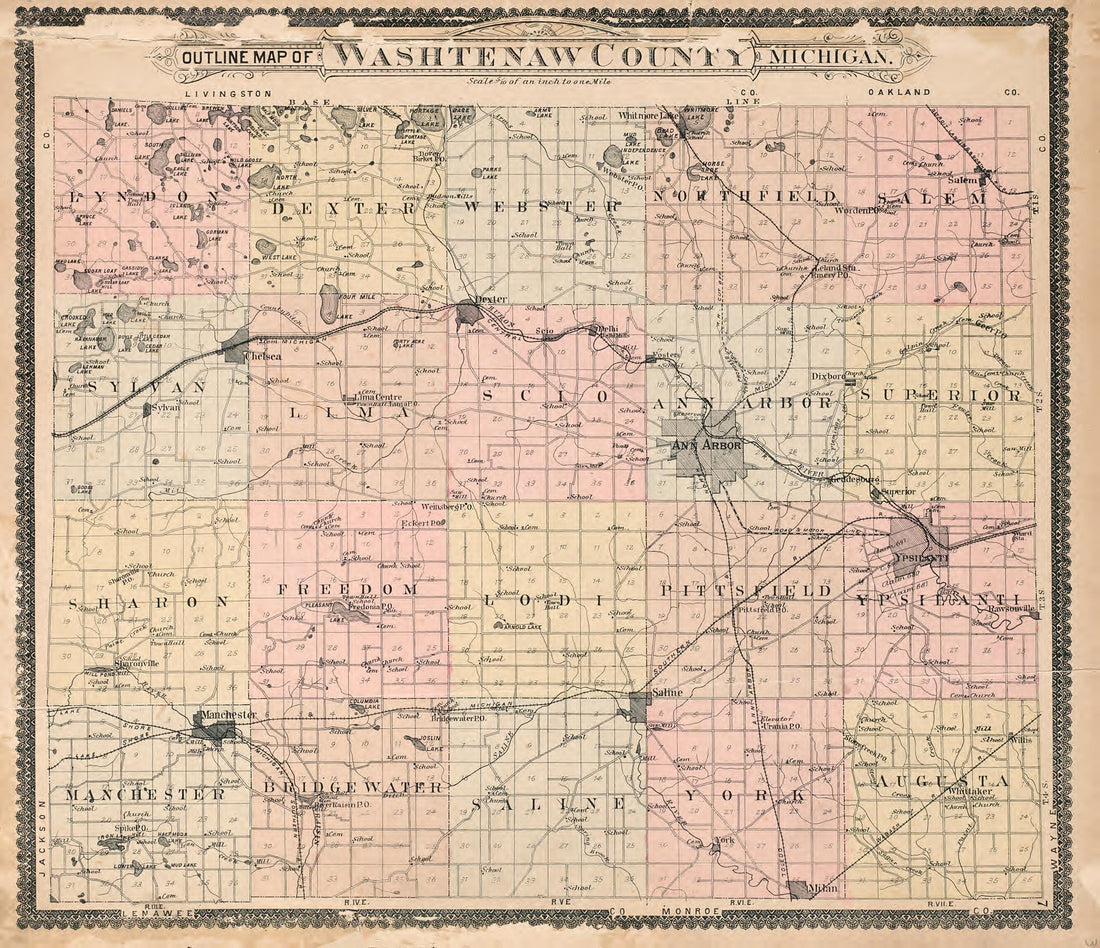 Outline Map of Washtenaw County, Michigan from Standard Atlas of Washtenaw County, Michigan : Including a Plat Book of the Villages, Cities and Townships of the County, Map of the State, United States and World, Farmers Directory, Reference Business �... by Relic Map Company