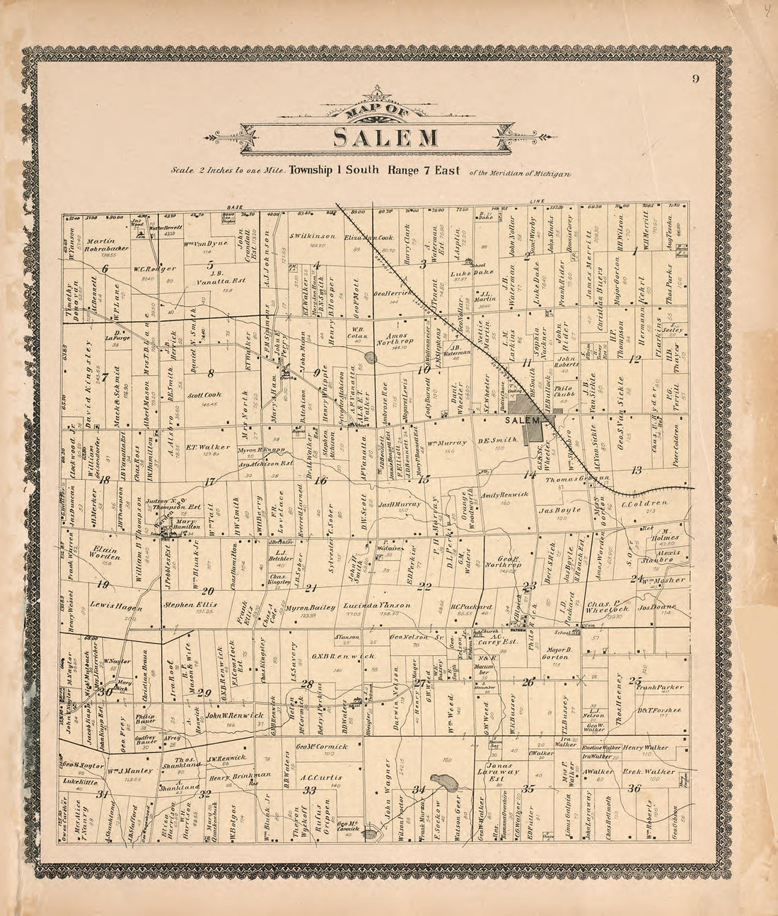Map of Salem from Standard Atlas of Washtenaw County, Michigan : Including a Plat Book of the Villages, Cities and Townships of the County, Map of the State, United States and World, Farmers Directory, Reference Business … 1895 by Relic Map Company