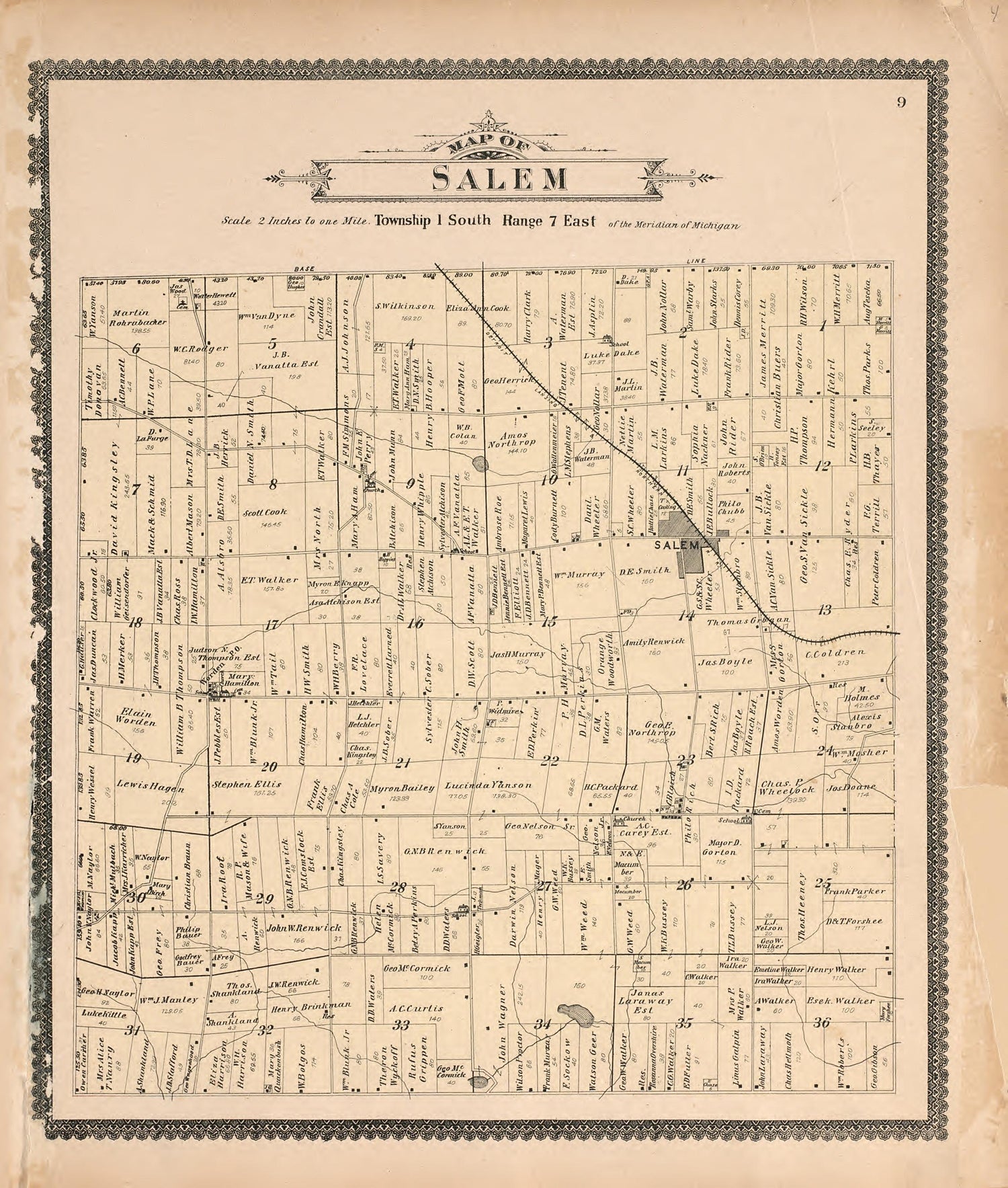 Map of Salem from Standard Atlas of Washtenaw County, Michigan : Including a Plat Book of the Villages, Cities and Townships of the County, Map of the State, United States and World, Farmers Directory, Reference Business … 1895 by Relic Map Company