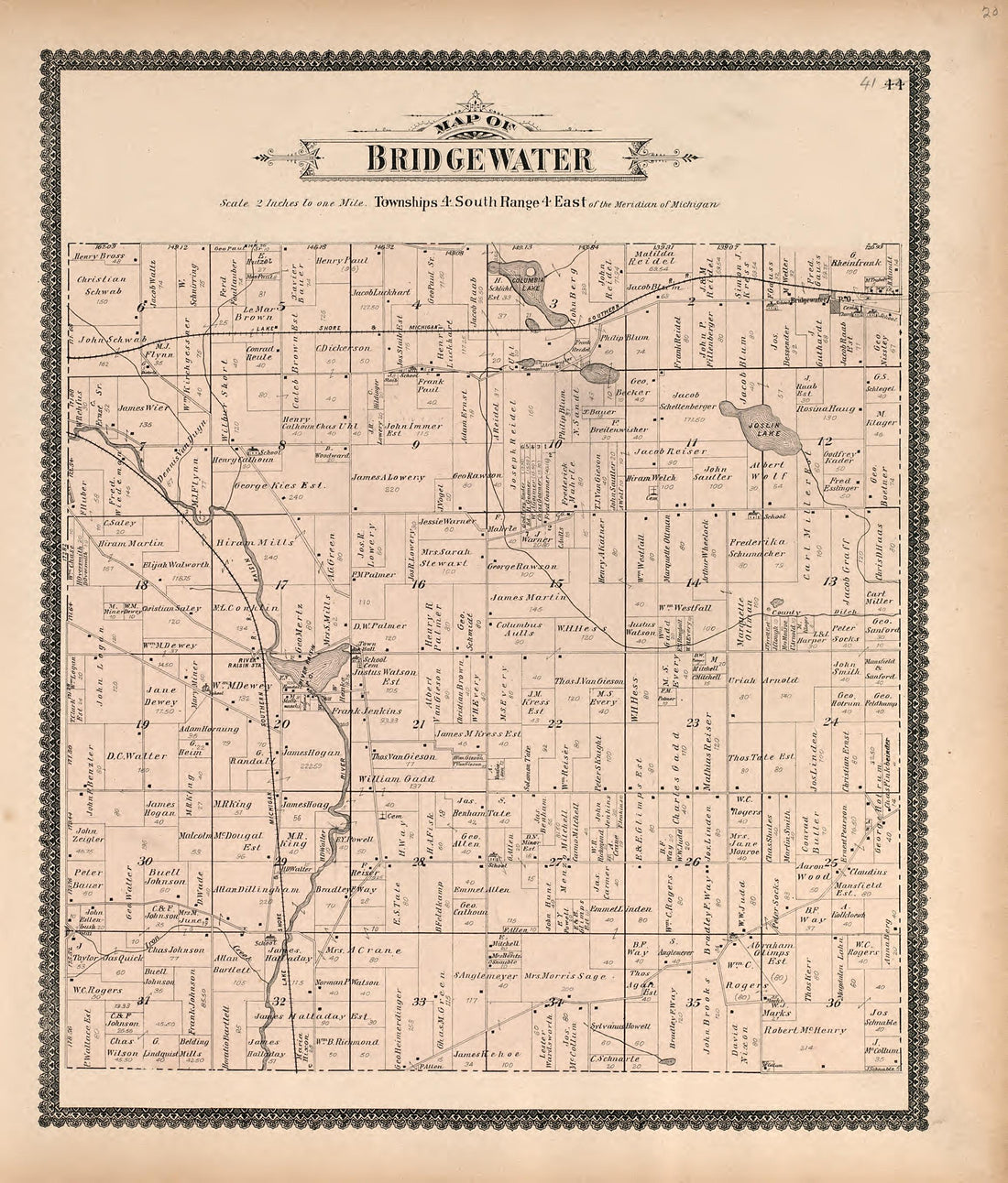 Map of Bridgewater from Standard Atlas of Washtenaw County, Michigan : Including a Plat Book of the Villages, Cities and Townships of the County, Map of the State, United States and World, Farmers Directory, Reference Business … 1895 by Relic Map Company