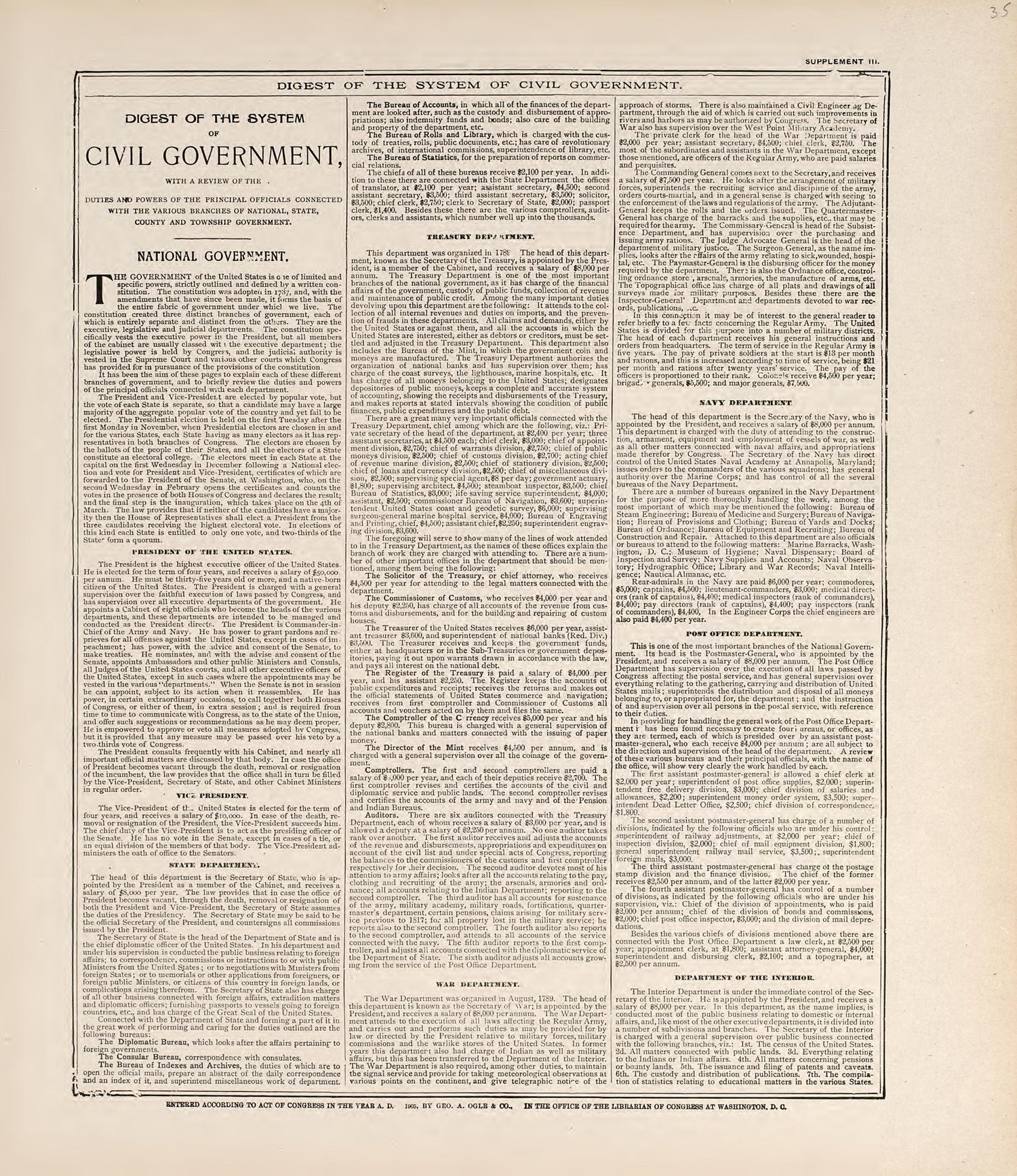 Digest of the System of Civil Government from Standard Atlas of Jerauld County, South Dakota : Including a Plat Book of the Villages, Cities and Townships of the County, Map of the State, United States and World, Patrons Directory, Reference … 1909 by Relic Map Company