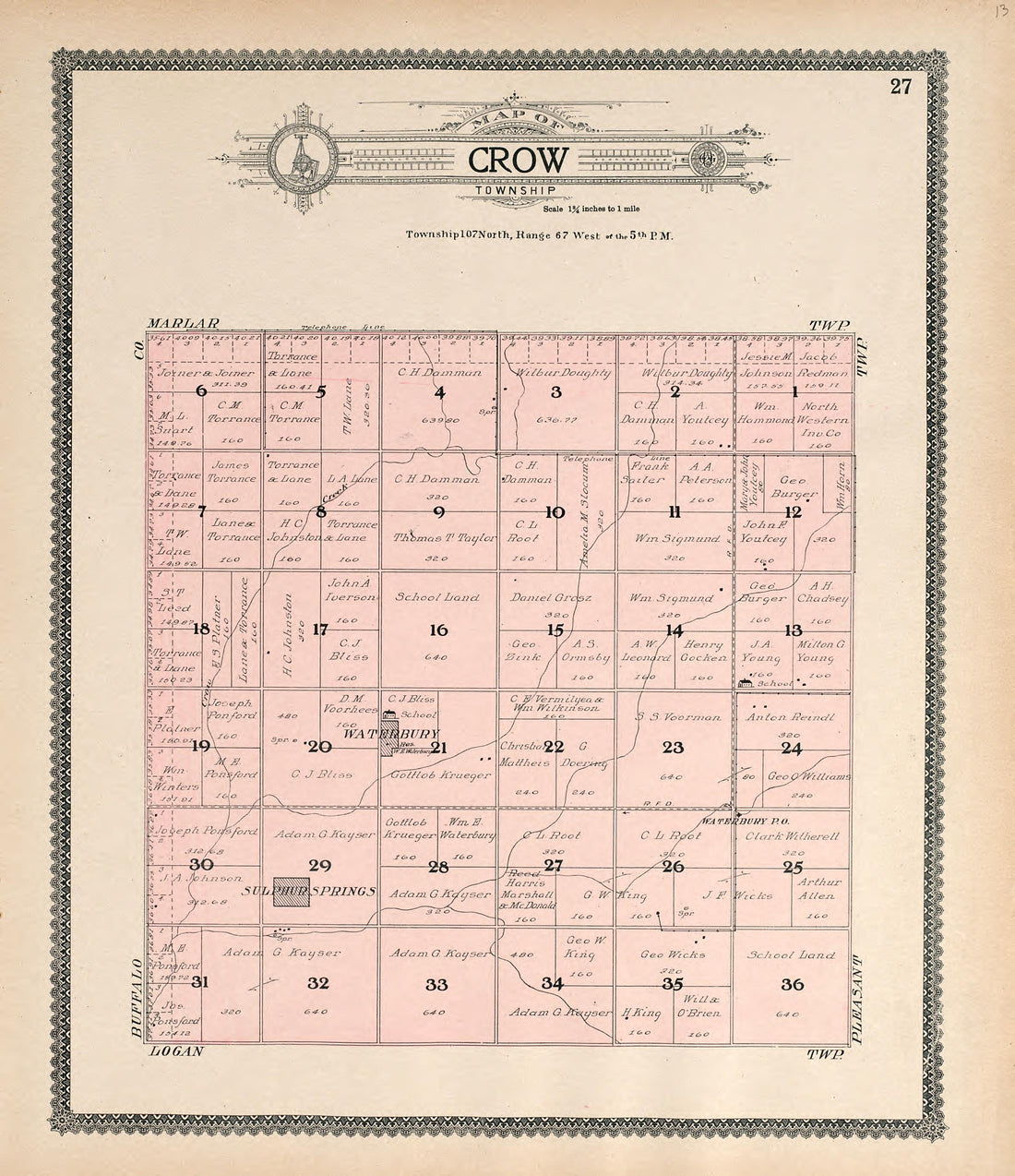 Map of Crow Township from Standard Atlas of Jerauld County, South Dakota : Including a Plat Book of the Villages, Cities and Townships of the County, Map of the State, United States and World, Patrons Directory, Reference … 1909 by Relic Map Company
