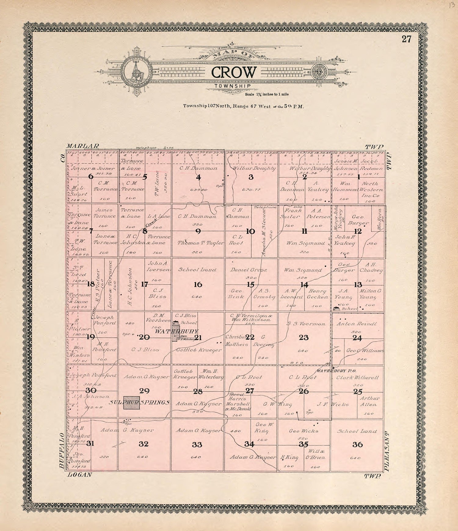 Map of Crow Township from Standard Atlas of Jerauld County, South Dakota : Including a Plat Book of the Villages, Cities and Townships of the County, Map of the State, United States and World, Patrons Directory, Reference … 1909 by Relic Map Company