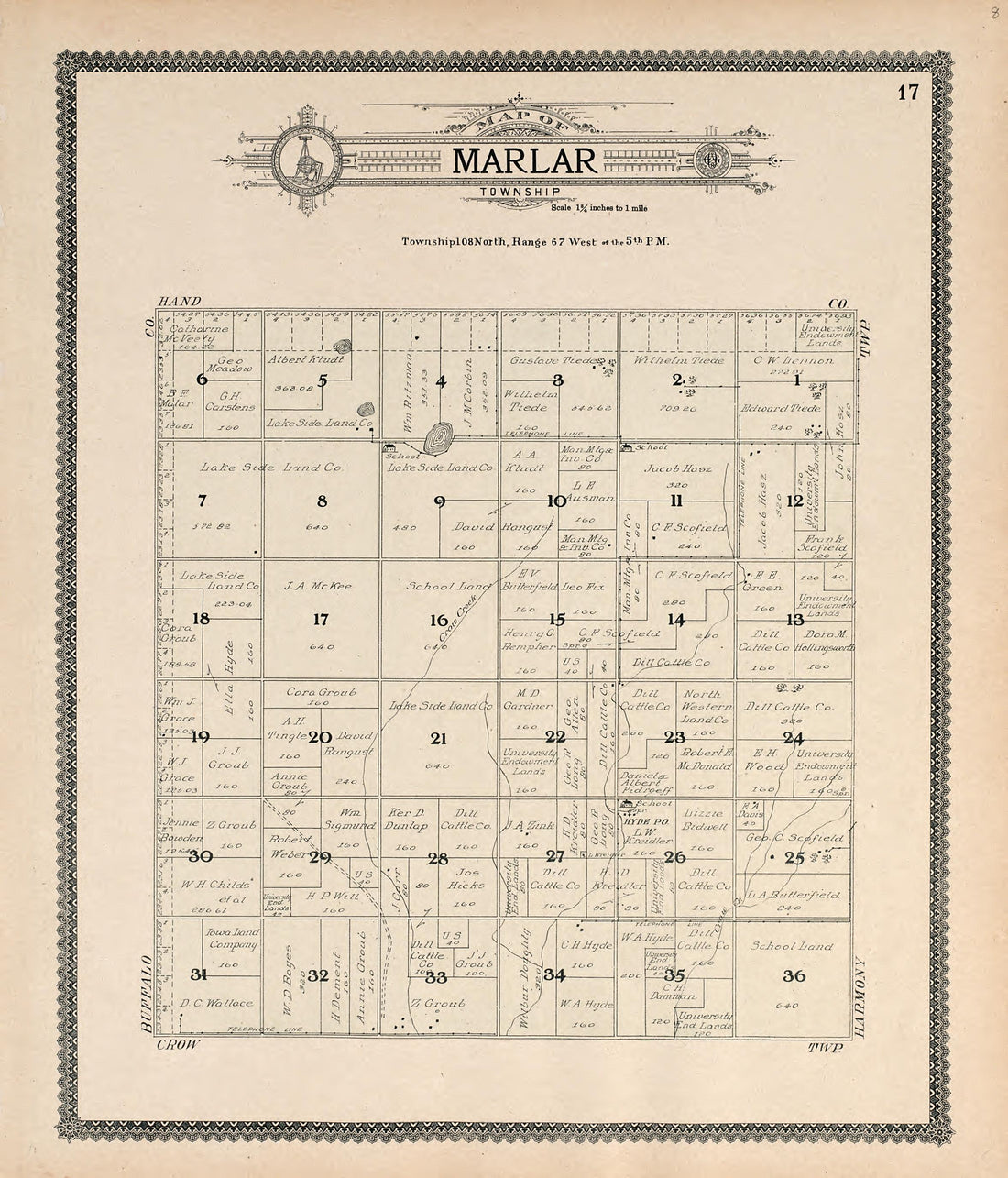 Map of Marla Township from Standard Atlas of Jerauld County, South Dakota : Including a Plat Book of the Villages, Cities and Townships of the County, Map of the State, United States and World, Patrons Directory, Reference … 1909 by Relic Map Company