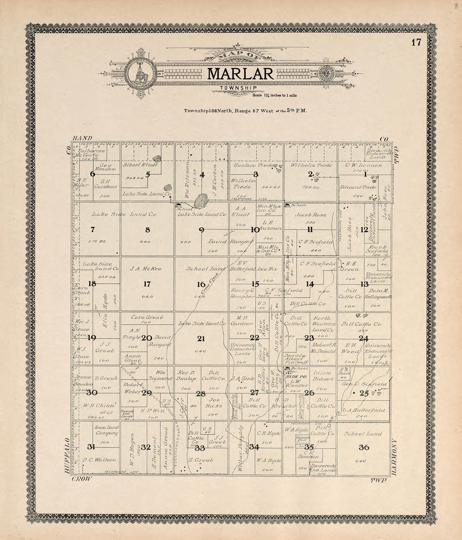 Map of Marla Township from Standard Atlas of Jerauld County, South Dakota : Including a Plat Book of the Villages, Cities and Townships of the County, Map of the State, United States and World, Patrons Directory, Reference … 1909 by Relic Map Company