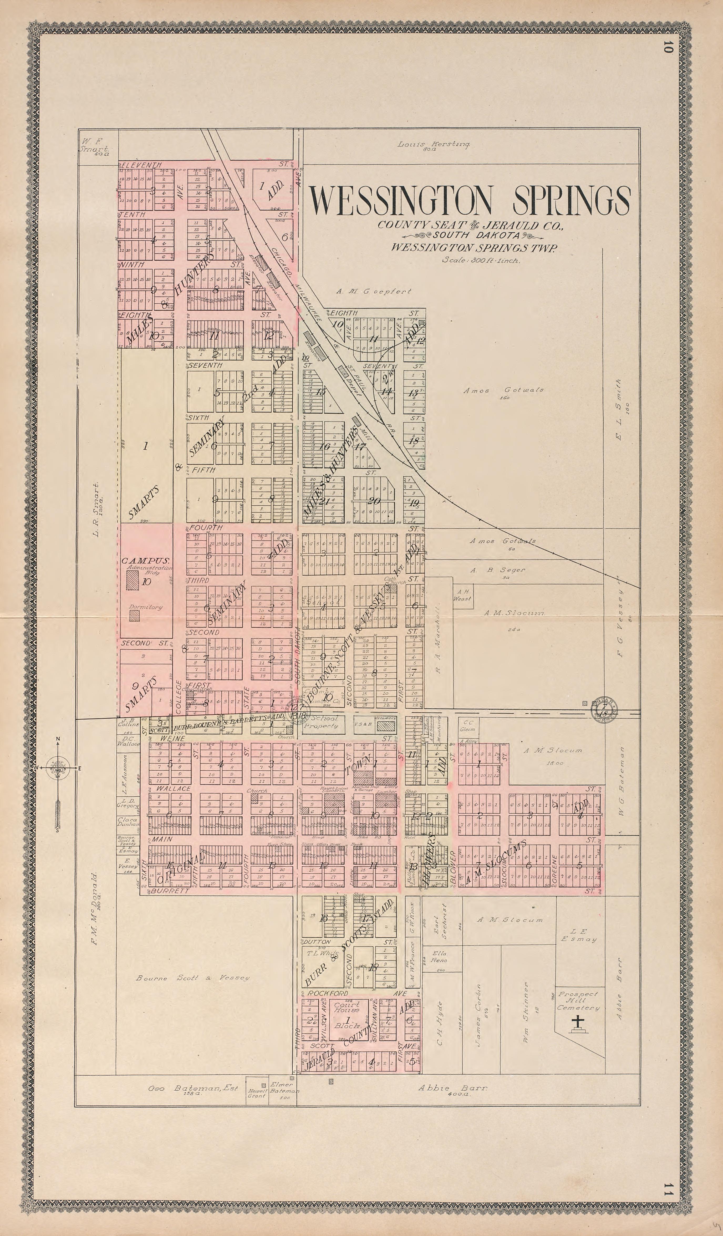 Wessington Springs from Standard Atlas of Jerauld County, South Dakota : Including a Plat Book of the Villages, Cities and Townships of the County, Map of the State, United States and World, Patrons Directory, Reference … 1909 by Relic Map Company