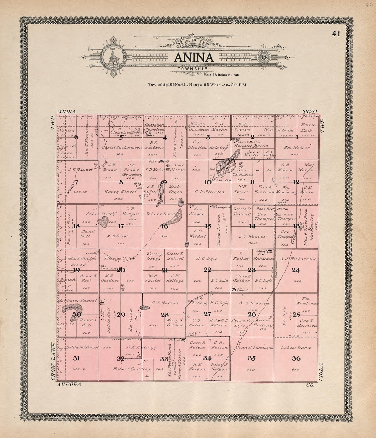 Map of Anina Township from Standard Atlas of Jerauld County, South Dakota : Including a Plat Book of the Villages, Cities and Townships of the County, Map of the State, United States and World, Patrons Directory, Reference … 1909 by Relic Map Company