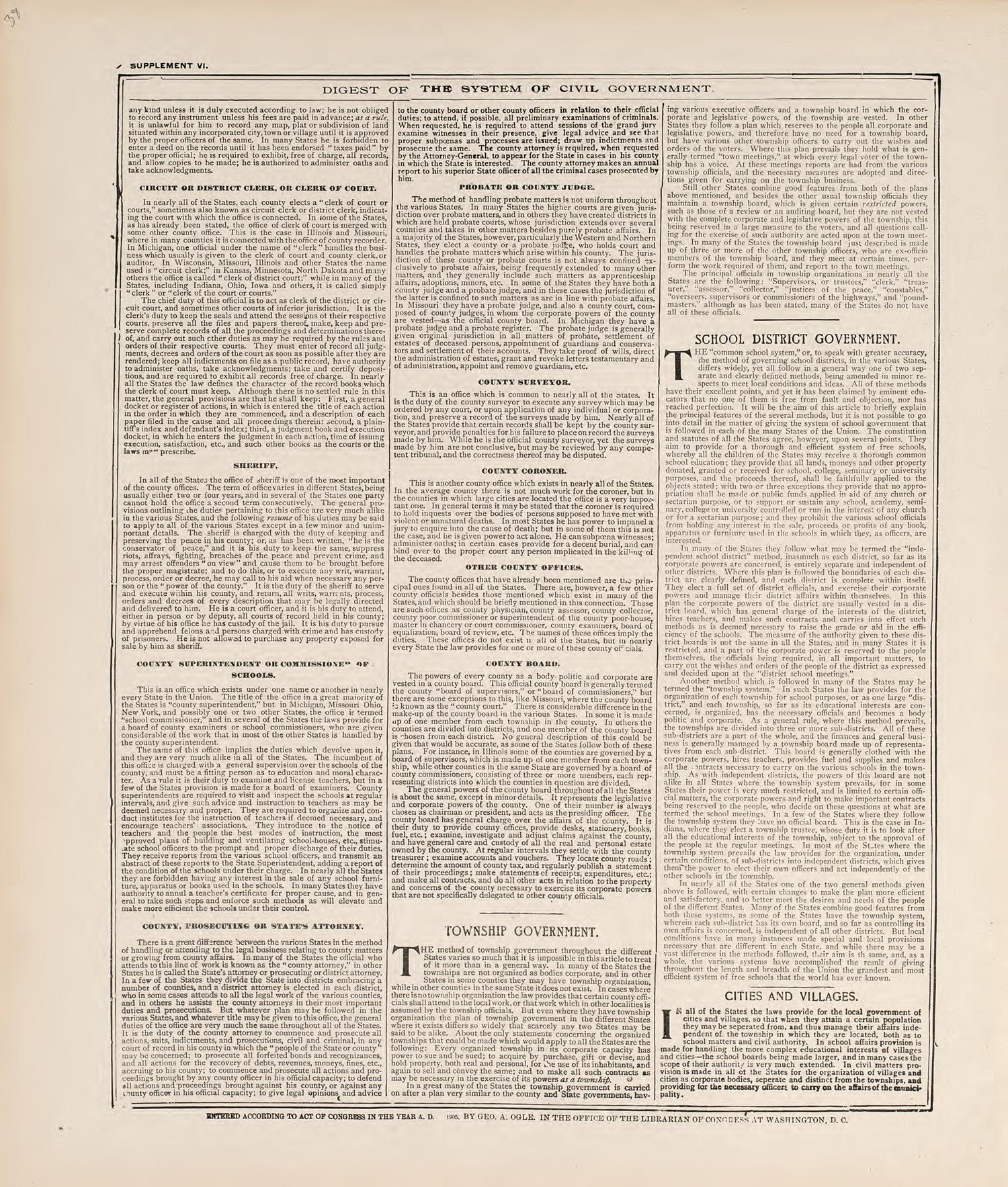 Digest of the System of Civil Government from Standard Atlas of Jerauld County, South Dakota : Including a Plat Book of the Villages, Cities and Townships of the County, Map of the State, United States and World, Patrons Directory, Reference … 1909 by Relic Map Company