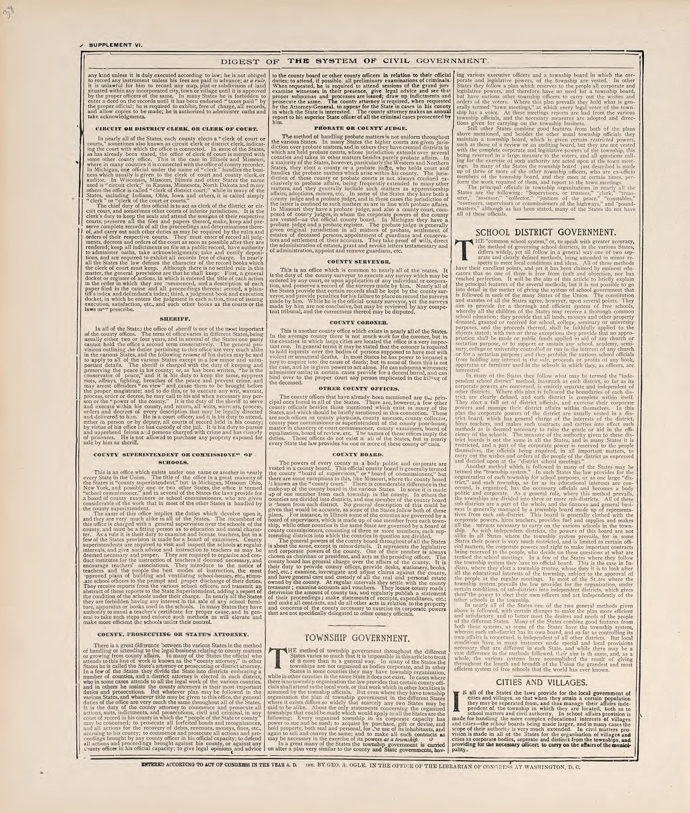 Digest of the System of Civil Government from Standard Atlas of Jerauld County, South Dakota : Including a Plat Book of the Villages, Cities and Townships of the County, Map of the State, United States and World, Patrons Directory, Reference … 1909 by Relic Map Company