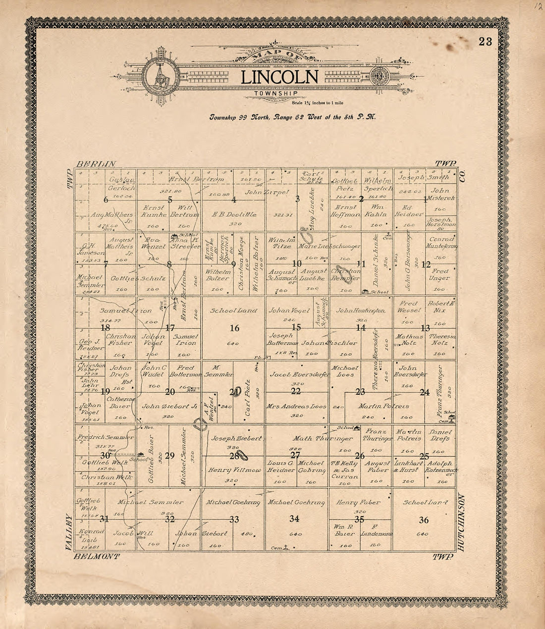 Map of Lincoln Township from Standard Atlas of Douglas County, South Dakota : Including a Plat Book of the Villages, Cities and Townships of the County, Map of the State, United States and World, Patrons Directory, Reference … 1909 by Relic Map Company