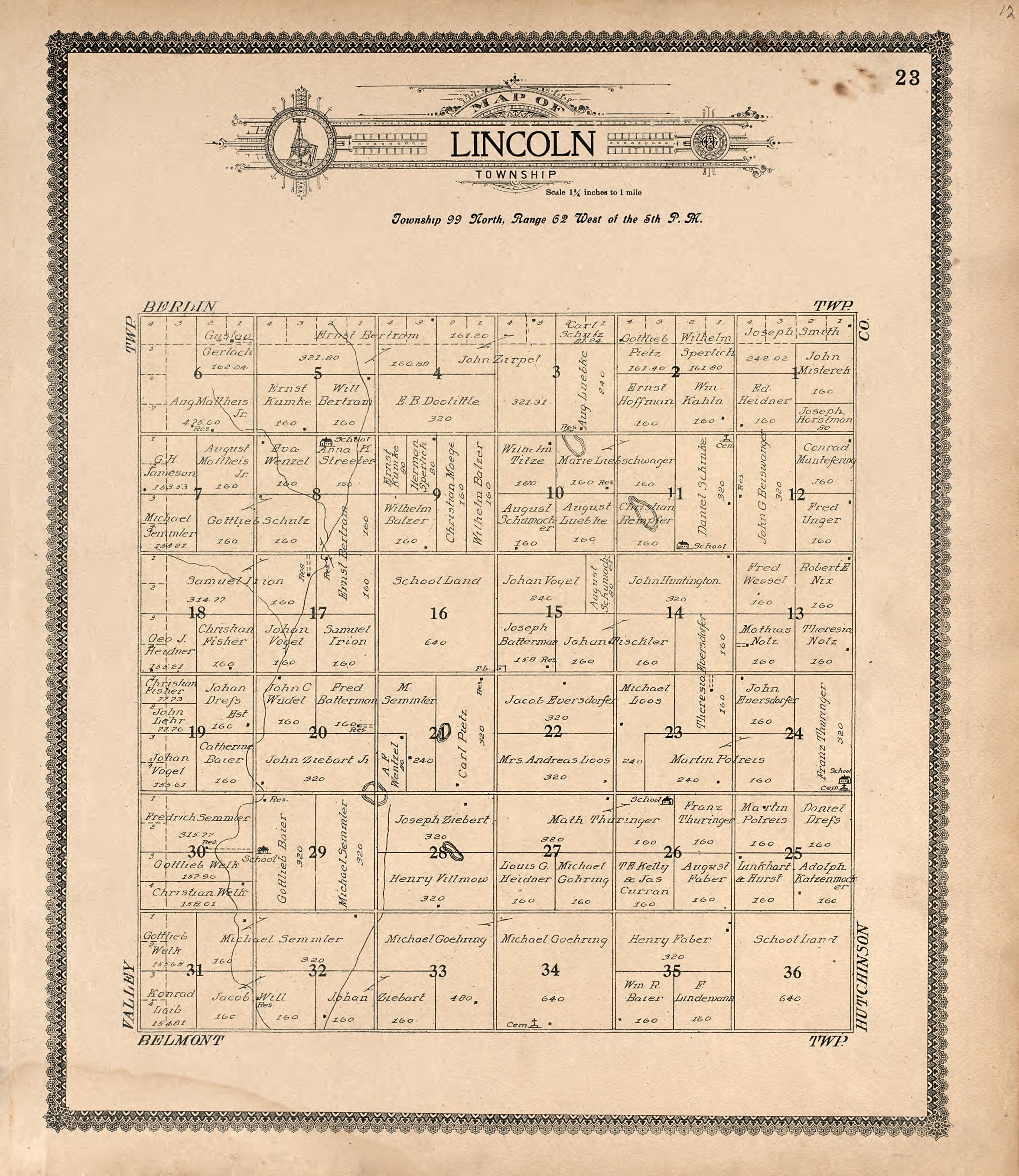 Map of Lincoln Township from Standard Atlas of Douglas County, South Dakota : Including a Plat Book of the Villages, Cities and Townships of the County, Map of the State, United States and World, Patrons Directory, Reference … 1909 by Relic Map Company