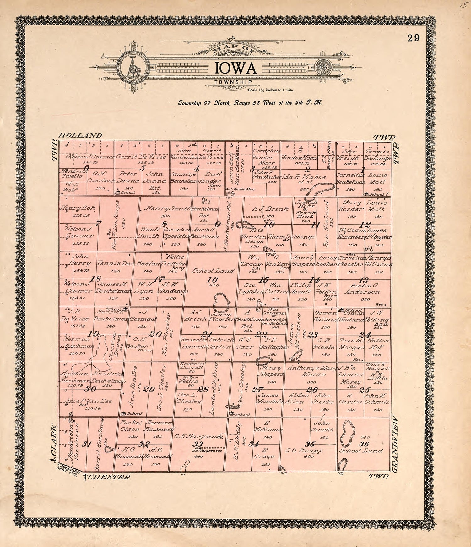Map of Iowa Township from Standard Atlas of Douglas County, South Dakota : Including a Plat Book of the Villages, Cities and Townships of the County, Map of the State, United States and World, Patrons Directory, Reference … 1909 by Relic Map Company