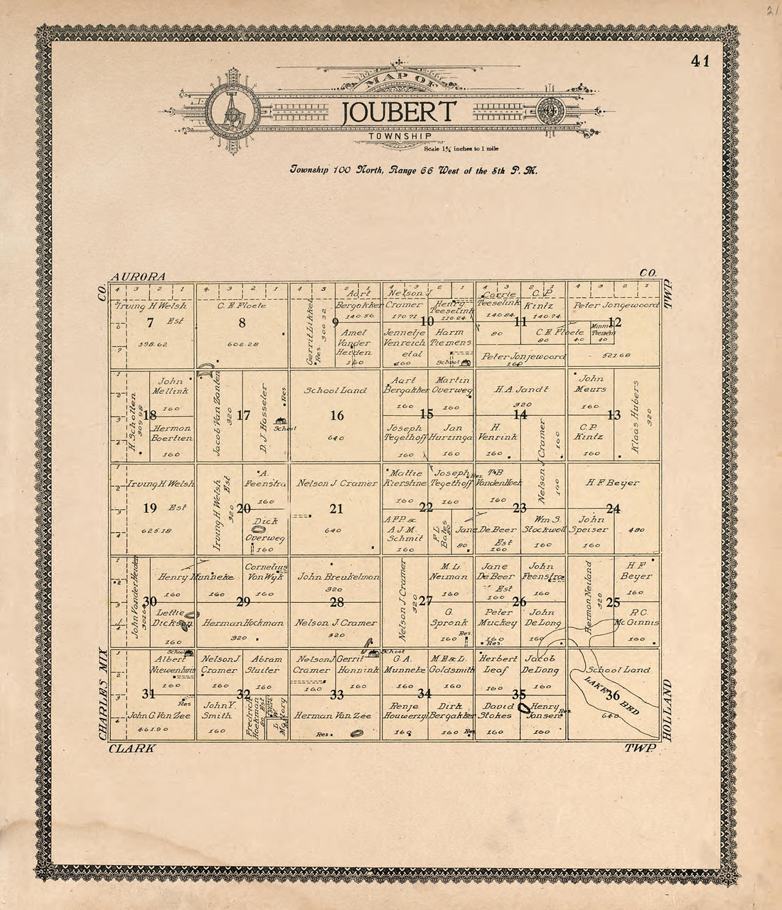 Map of Joubert Township from Standard Atlas of Douglas County, South Dakota : Including a Plat Book of the Villages, Cities and Townships of the County, Map of the State, United States and World, Patrons Directory, Reference … 1909 by Relic Map Company
