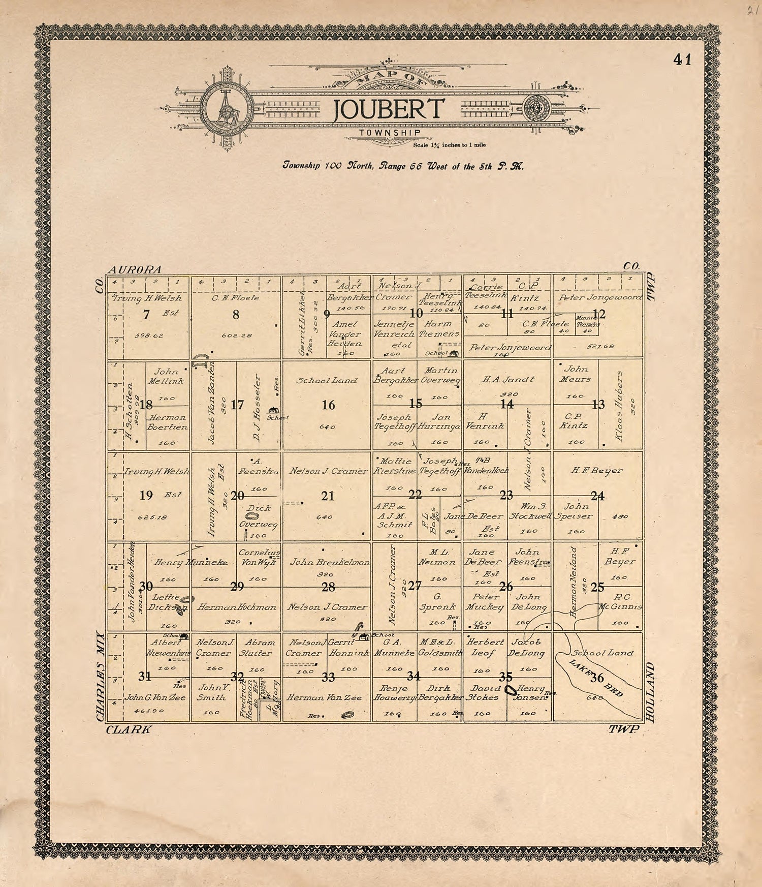 Map of Joubert Township from Standard Atlas of Douglas County, South Dakota : Including a Plat Book of the Villages, Cities and Townships of the County, Map of the State, United States and World, Patrons Directory, Reference … 1909 by Relic Map Company