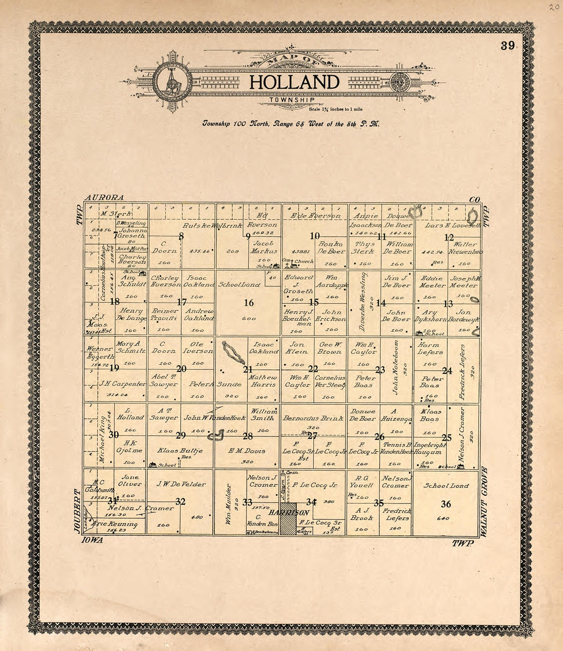 Map of Holland Township from Standard Atlas of Douglas County, South Dakota : Including a Plat Book of the Villages, Cities and Townships of the County, Map of the State, United States and World, Patrons Directory, Reference … 1909 by Relic Map Company