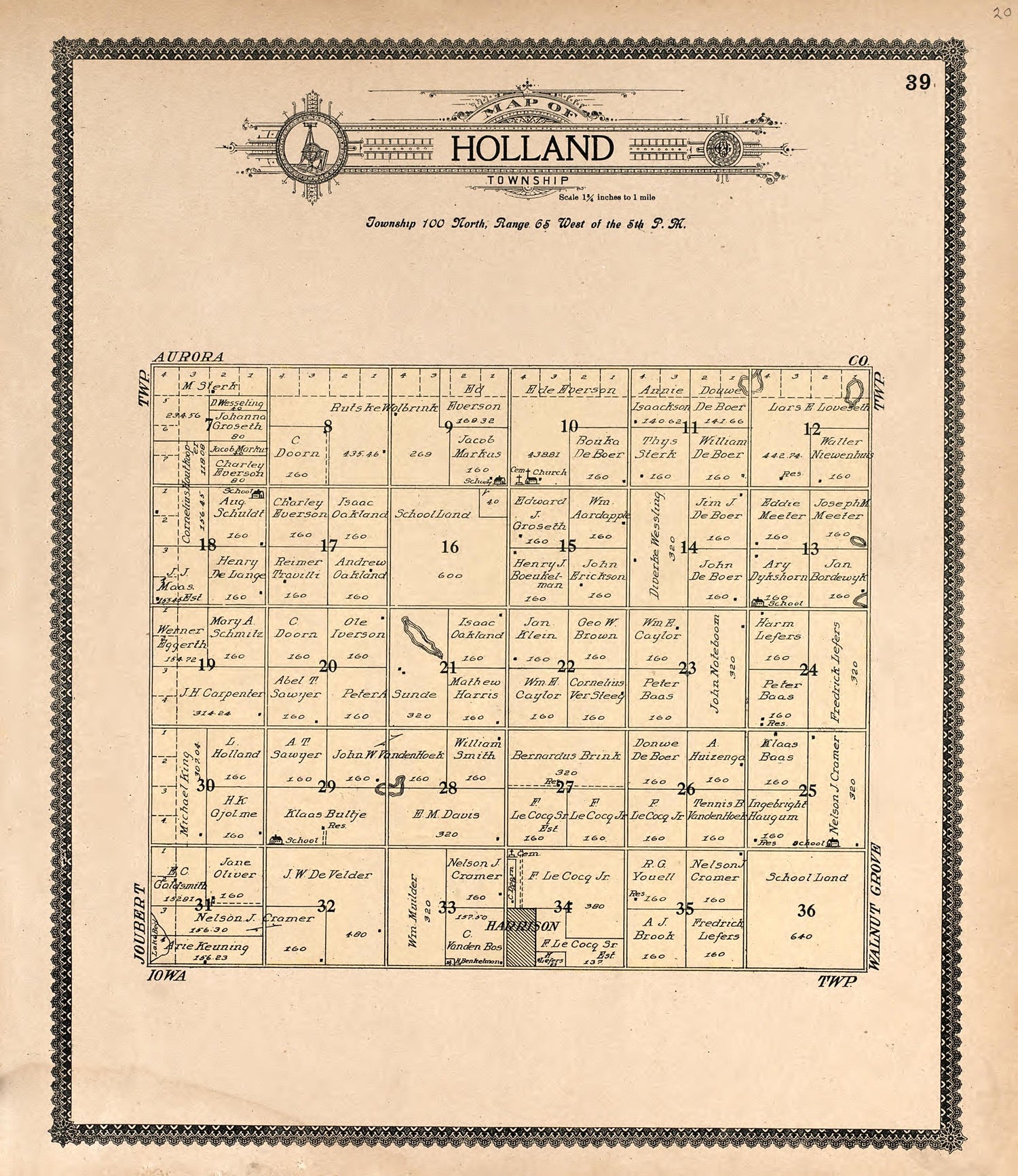 Map of Holland Township from Standard Atlas of Douglas County, South Dakota : Including a Plat Book of the Villages, Cities and Townships of the County, Map of the State, United States and World, Patrons Directory, Reference … 1909 by Relic Map Company