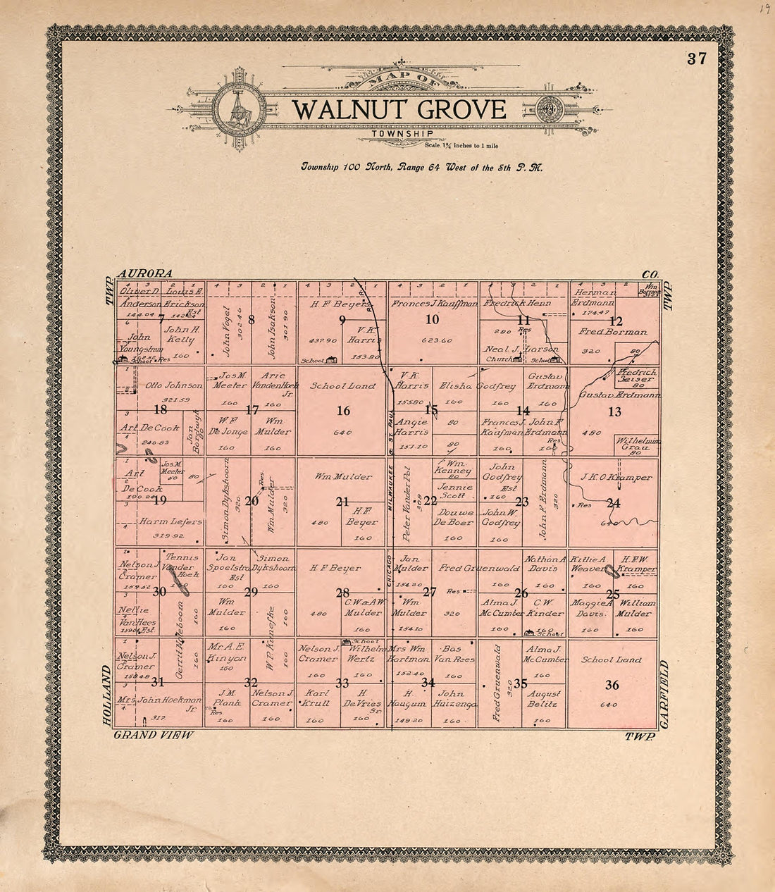 Map of Walnut Grove Township from Standard Atlas of Douglas County, South Dakota : Including a Plat Book of the Villages, Cities and Townships of the County, Map of the State, United States and World, Patrons Directory, Reference … 1909 by Relic Map Company