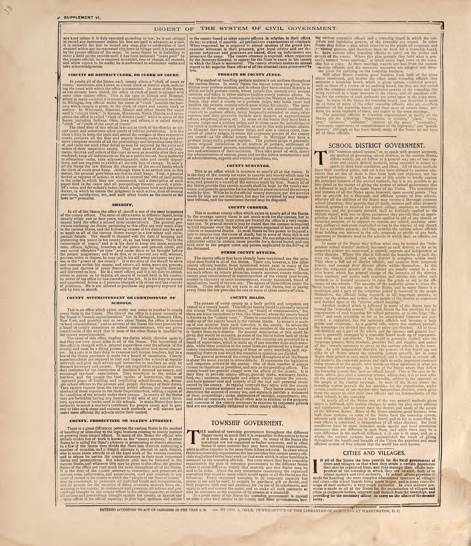 Digest of the System of Civil Government from Standard Atlas of Douglas County, South Dakota : Including a Plat Book of the Villages, Cities and Townships of the County, Map of the State, United States and World, Patrons Directory, Reference … 1909 by Relic Map Company