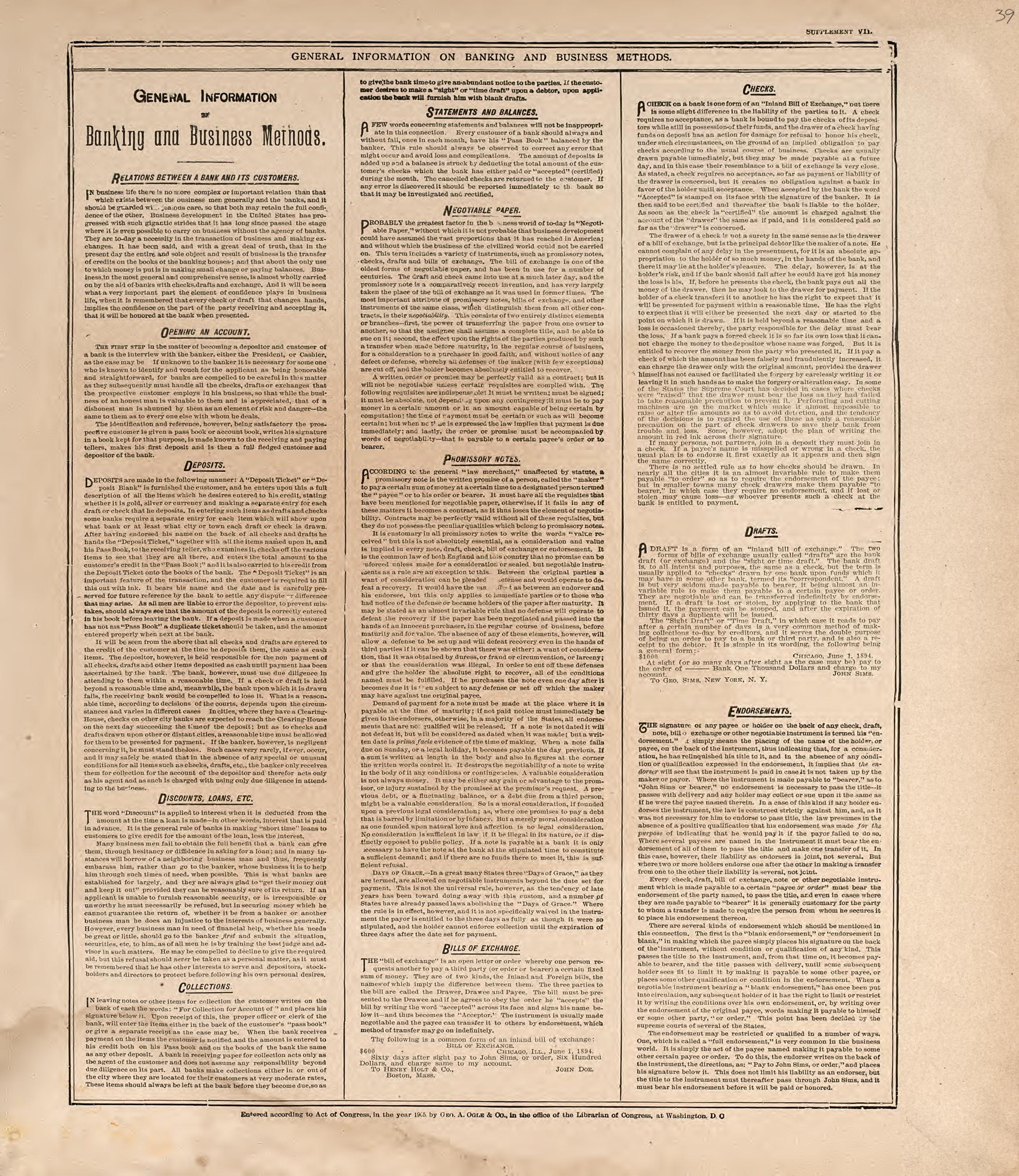 General Information On Banking and Business Methods from Standard Atlas of Douglas County, South Dakota : Including a Plat Book of the Villages, Cities and Townships of the County, Map of the State, United States and World, Patrons Directory, Referenc... by Relic Map Company