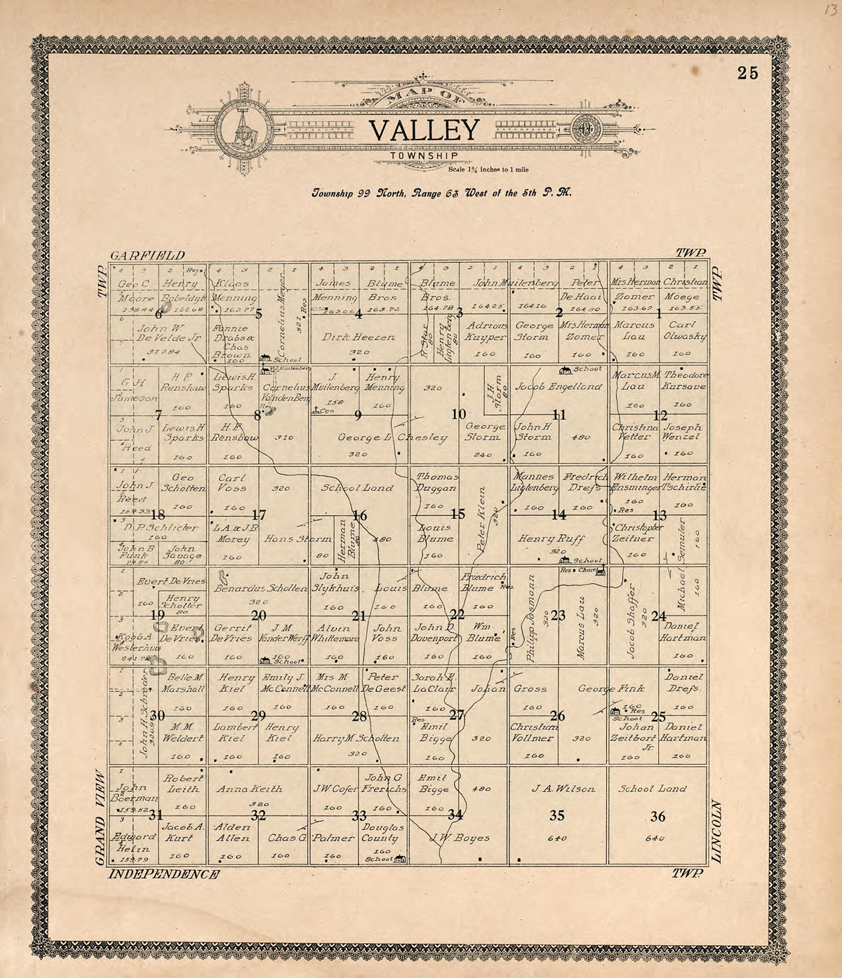 Map of Valley Township from Standard Atlas of Douglas County, South Dakota : Including a Plat Book of the Villages, Cities and Townships of the County, Map of the State, United States and World, Patrons Directory, Reference … 1909 by Relic Map Company