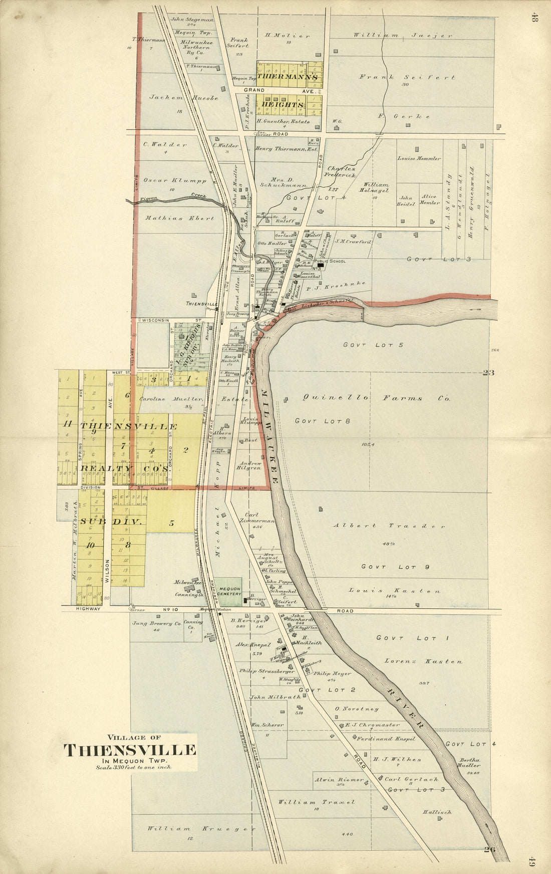 Village of Theinsville from Plat Book of Washington and Ozaukee Counties, Wisconsin : Compiled from County Records and Actual Surveys 1915 by Relic Map Company