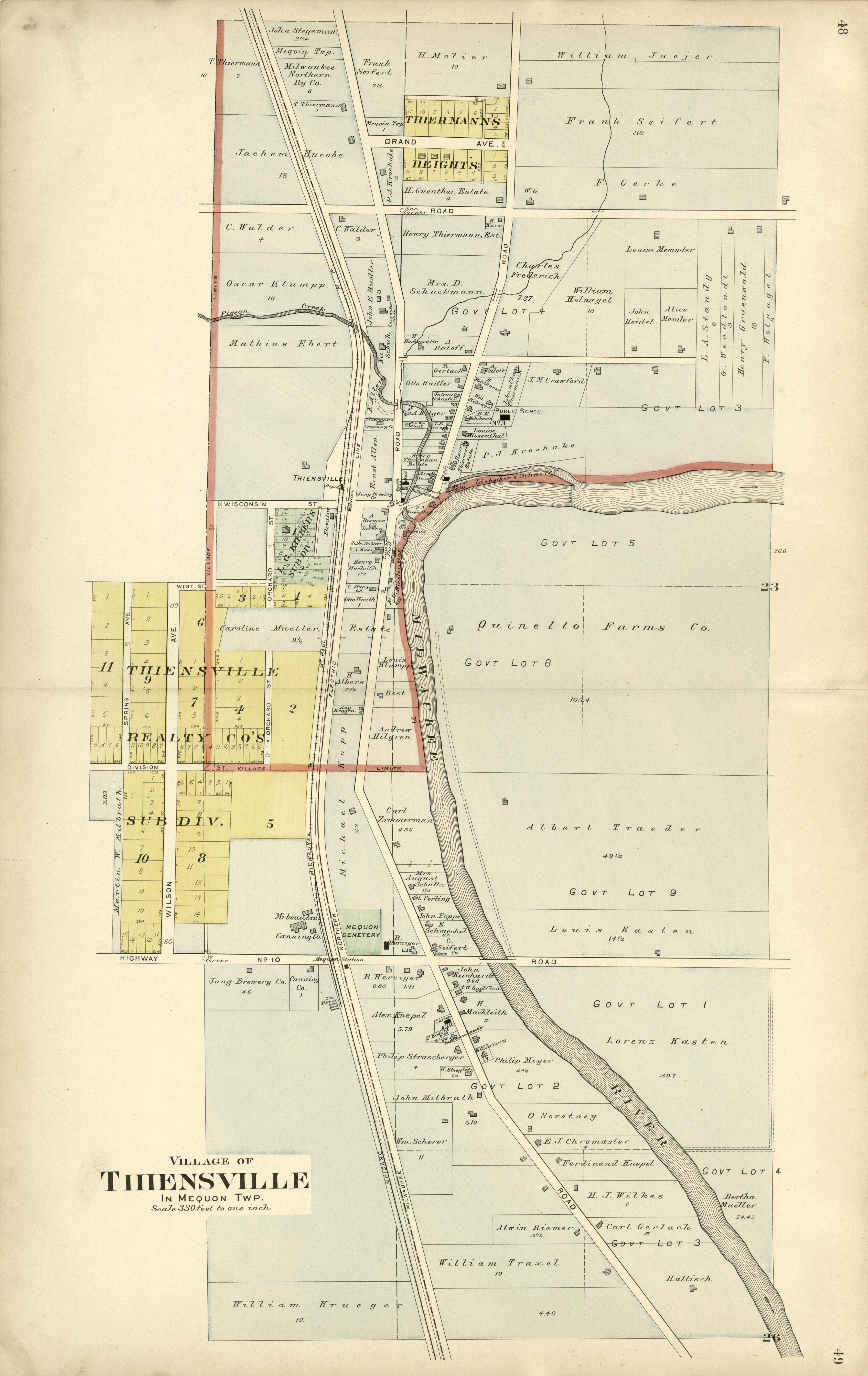 Village of Theinsville from Plat Book of Washington and Ozaukee Counties, Wisconsin : Compiled from County Records and Actual Surveys 1915 by Relic Map Company