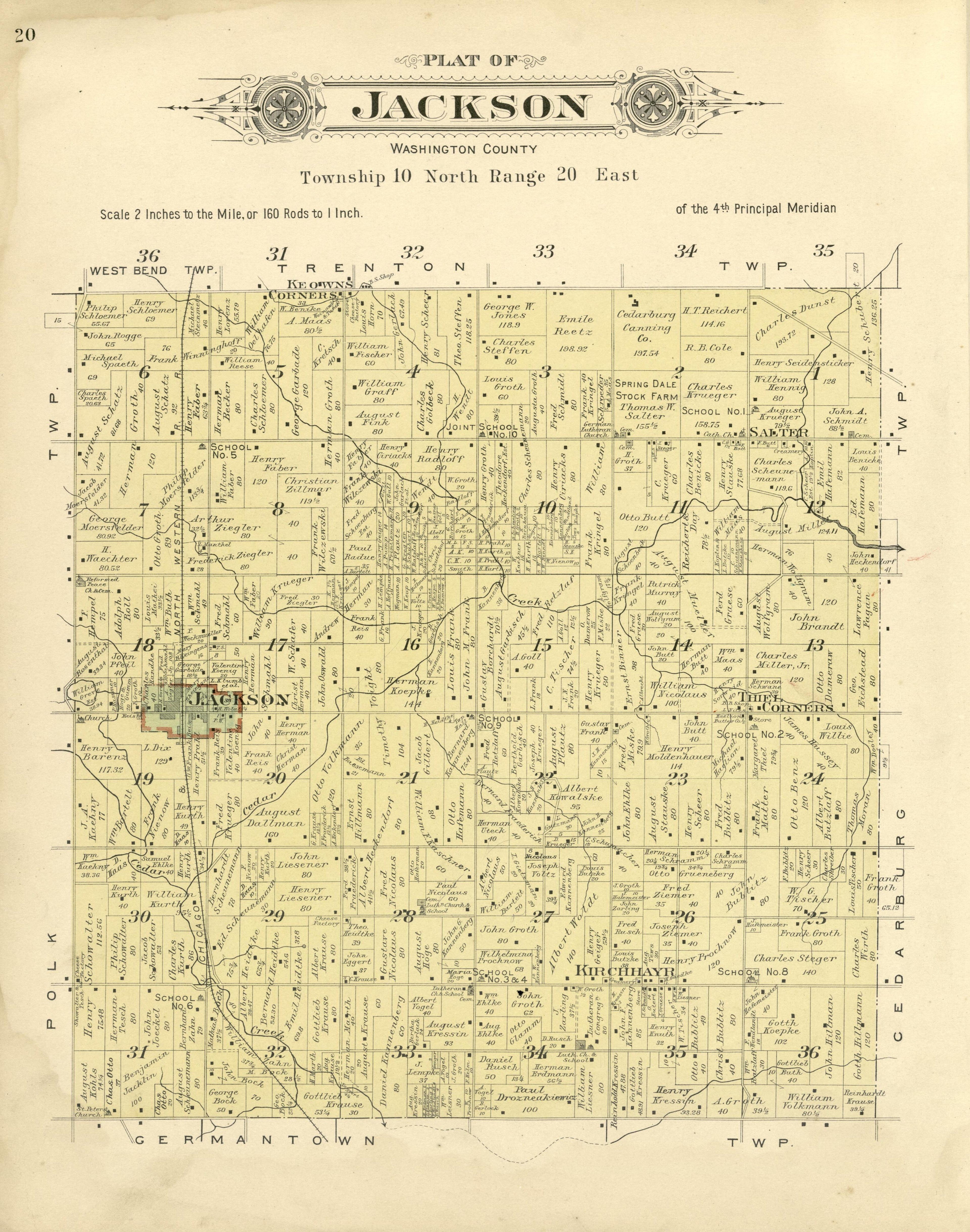 Plat of Jackson, Washington County from Plat Book of Washington and Ozaukee Counties, Wisconsin : Compiled from County Records and Actual Surveys 1915 by Relic Map Company