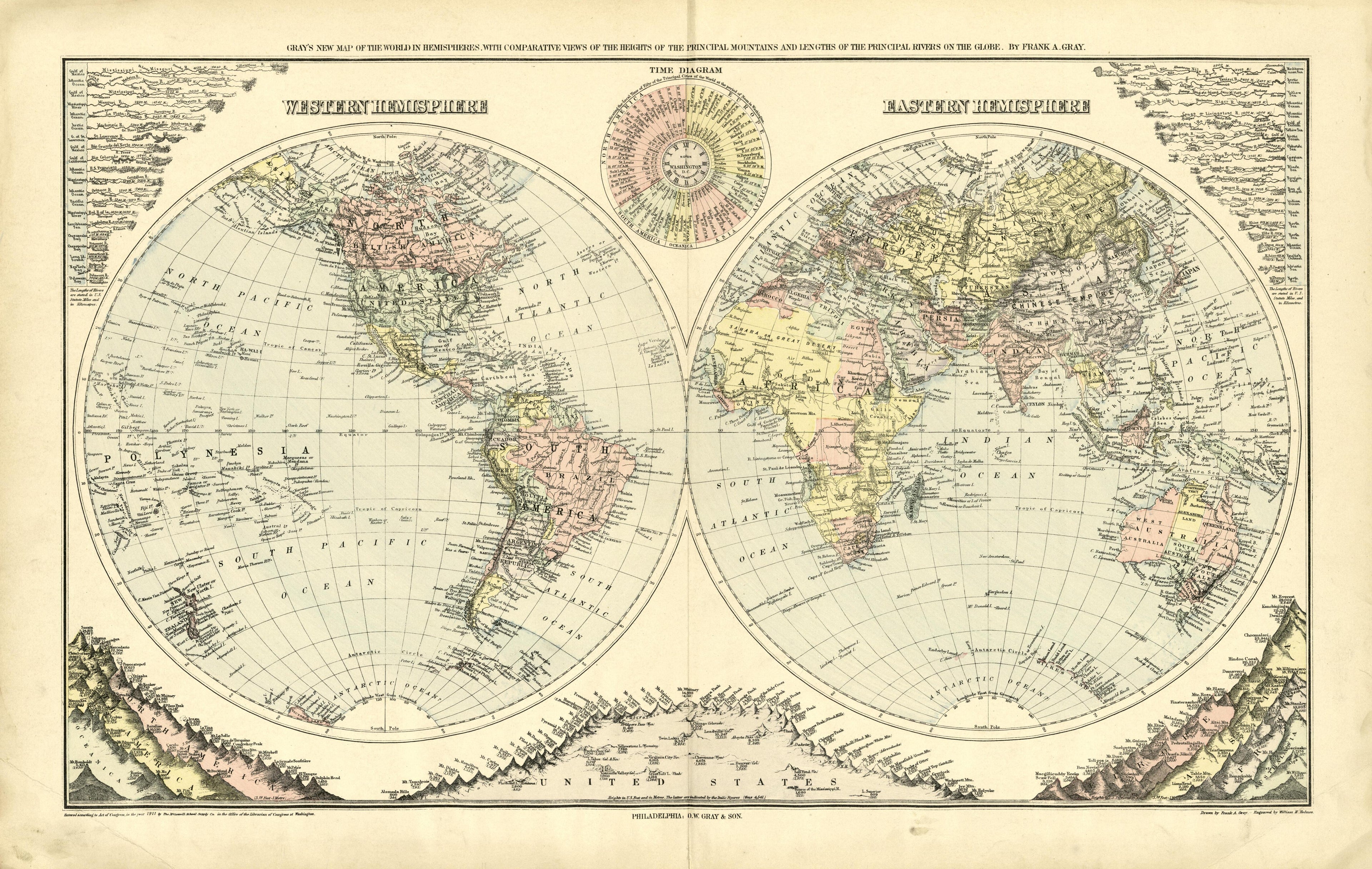 Western Hemisphere; Eastern Hemisphere from Plat Book of Washington and Ozaukee Counties, Wisconsin : Compiled from County Records and Actual Surveys 1915 by Relic Map Company