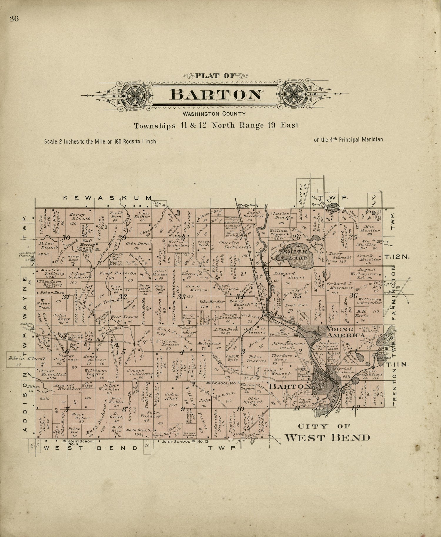 Plat of Barton, Washington County from Plat Book of Washington and Ozaukee Counties, Wisconsin : Compiled from County Records and Actual Surveys 1915 by Relic Map Company