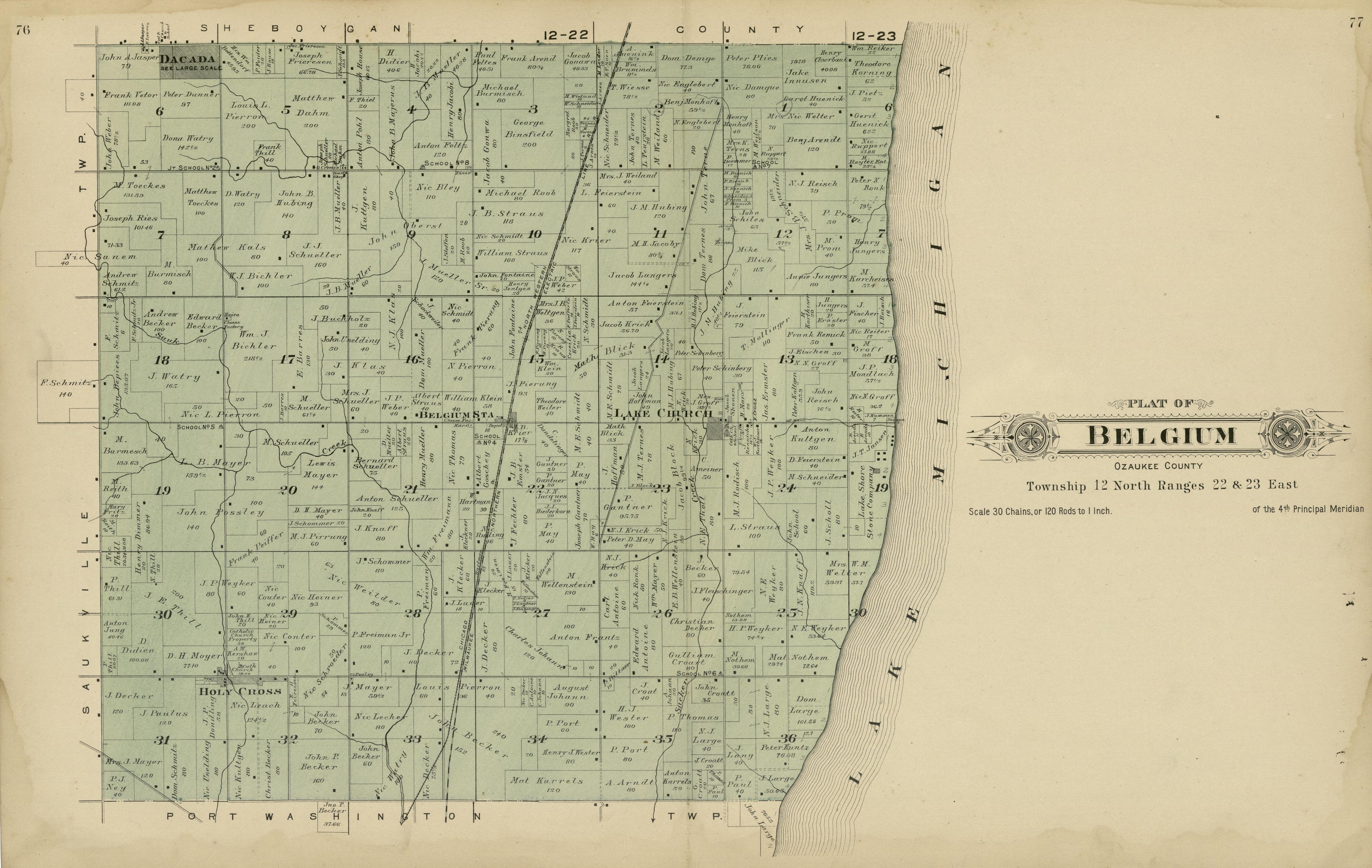 Plat of Belgium, Ozaukee County from Plat Book of Washington and Ozaukee Counties, Wisconsin : Compiled from County Records and Actual Surveys 1915 by Relic Map Company
