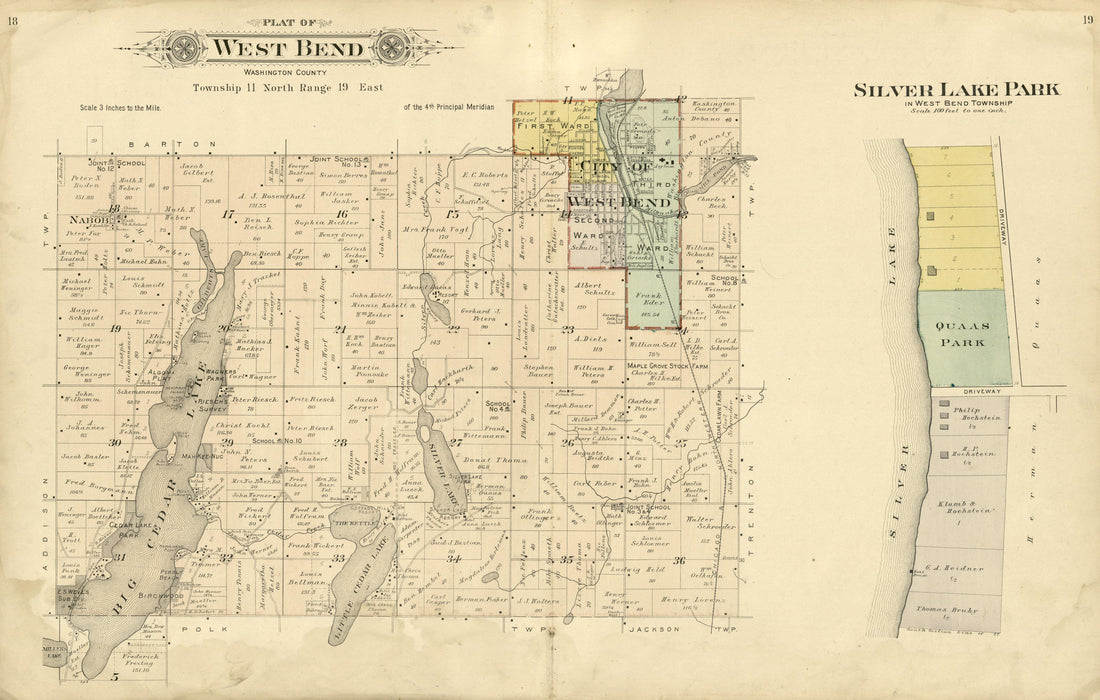 Plat of West Bend, Washington County; Silver Lake Park from Plat Book of Washington and Ozaukee Counties, Wisconsin : Compiled from County Records and Actual Surveys 1915 by Relic Map Company