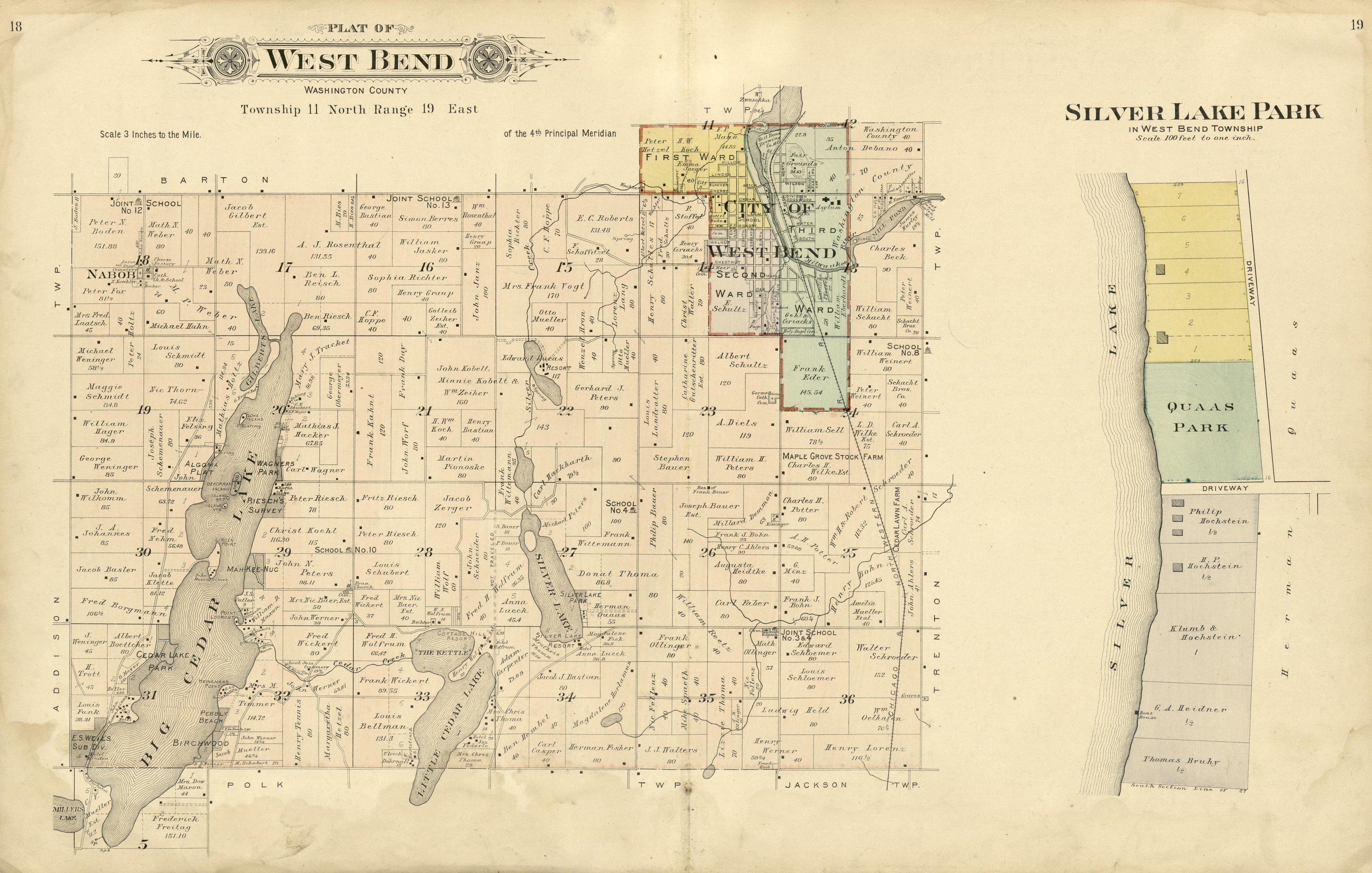 Plat of West Bend, Washington County; Silver Lake Park from Plat Book of Washington and Ozaukee Counties, Wisconsin : Compiled from County Records and Actual Surveys 1915 by Relic Map Company