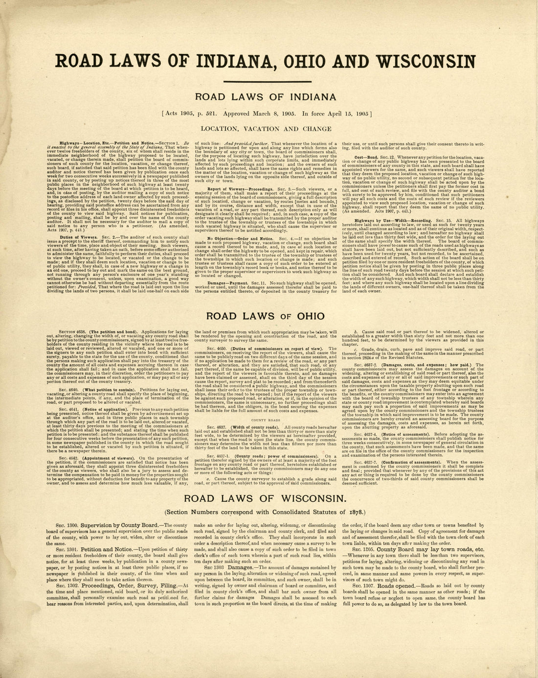 Road Laws of Indiana, Ohio and Wisconsin from Plat Book of Washington and Ozaukee Counties, Wisconsin : Compiled from County Records and Actual Surveys 1915 by Relic Map Company