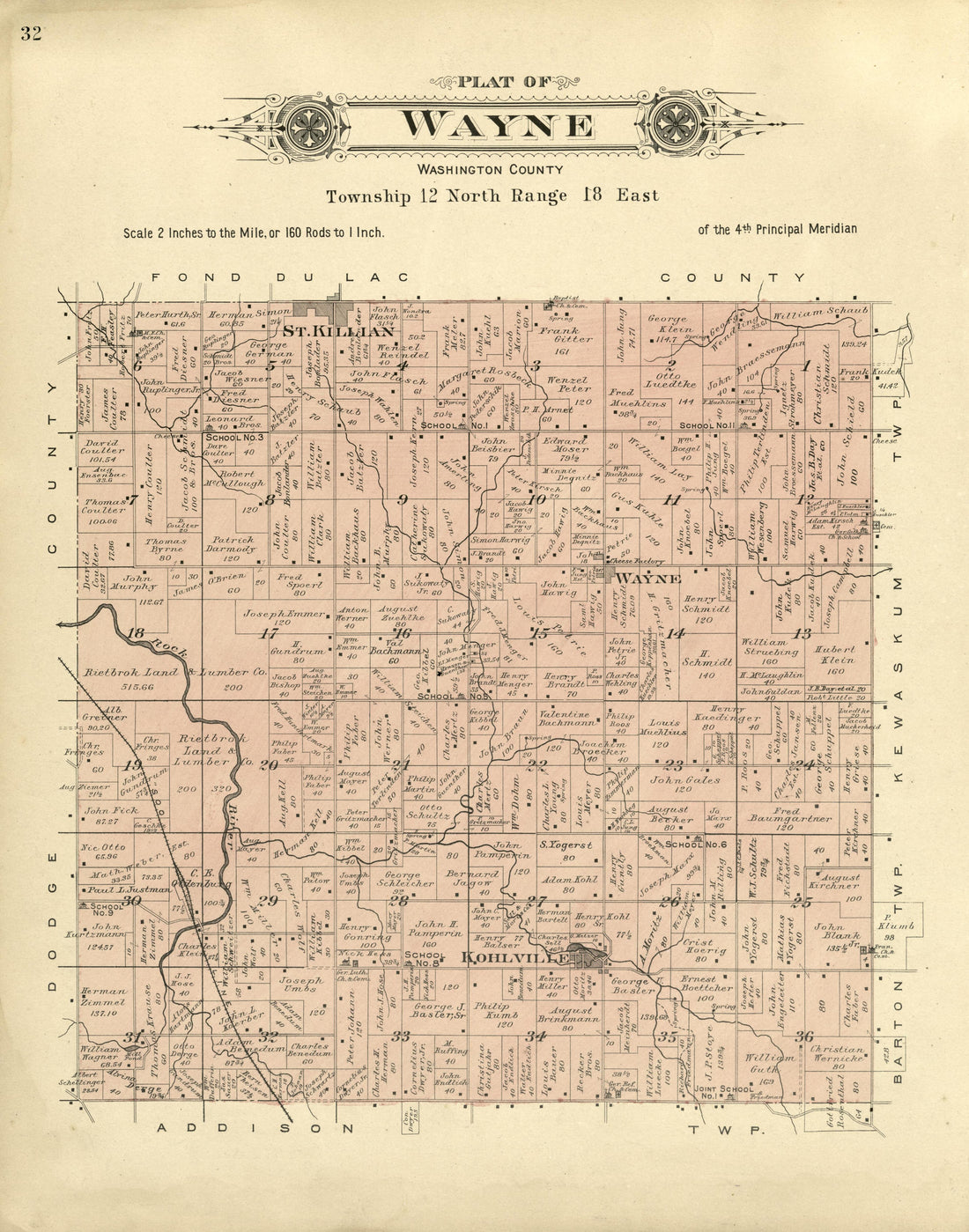 Plat of Wayne, Washington County from Plat Book of Washington and Ozaukee Counties, Wisconsin : Compiled from County Records and Actual Surveys 1915 by Relic Map Company