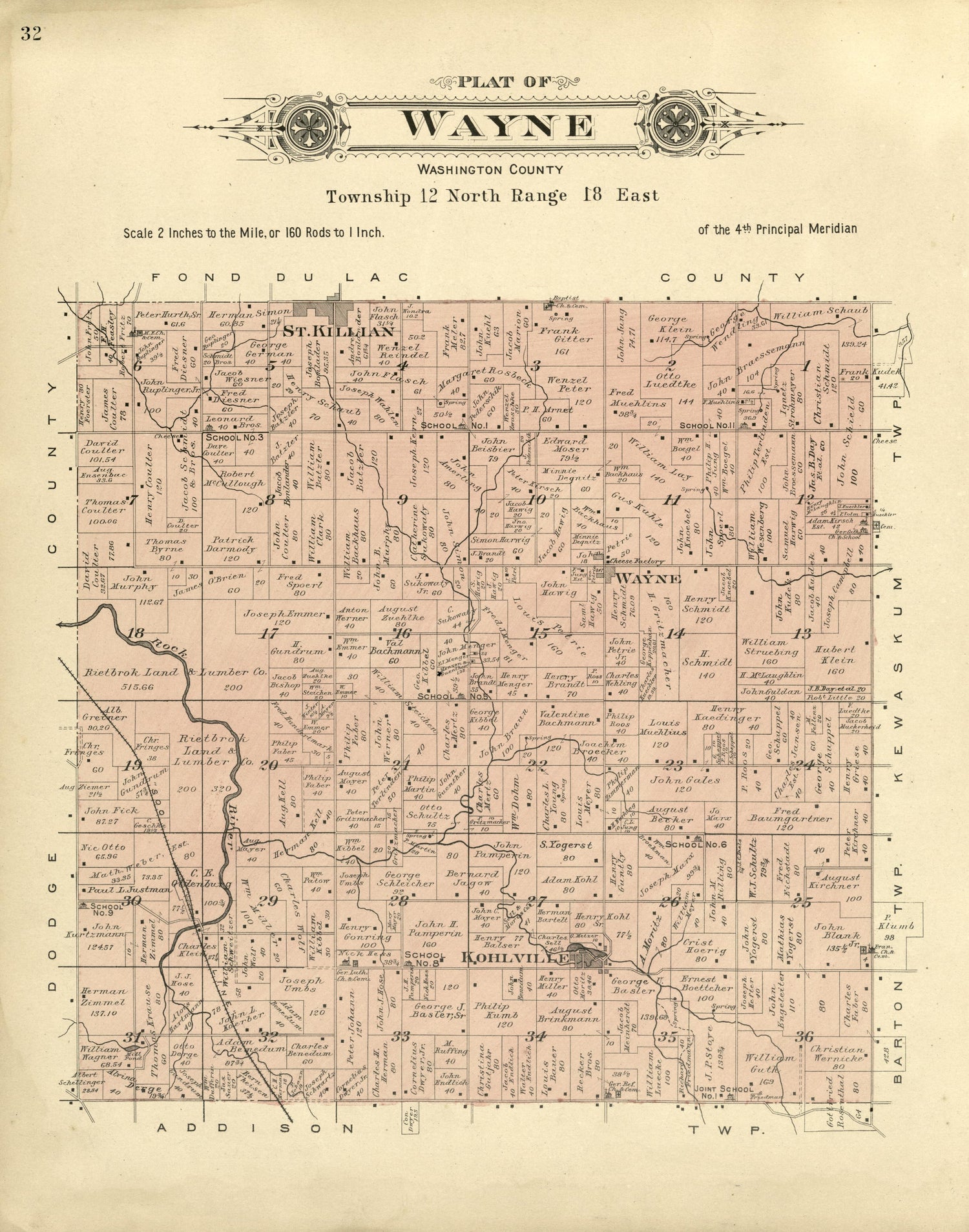 Plat of Wayne, Washington County from Plat Book of Washington and Ozaukee Counties, Wisconsin : Compiled from County Records and Actual Surveys 1915 by Relic Map Company