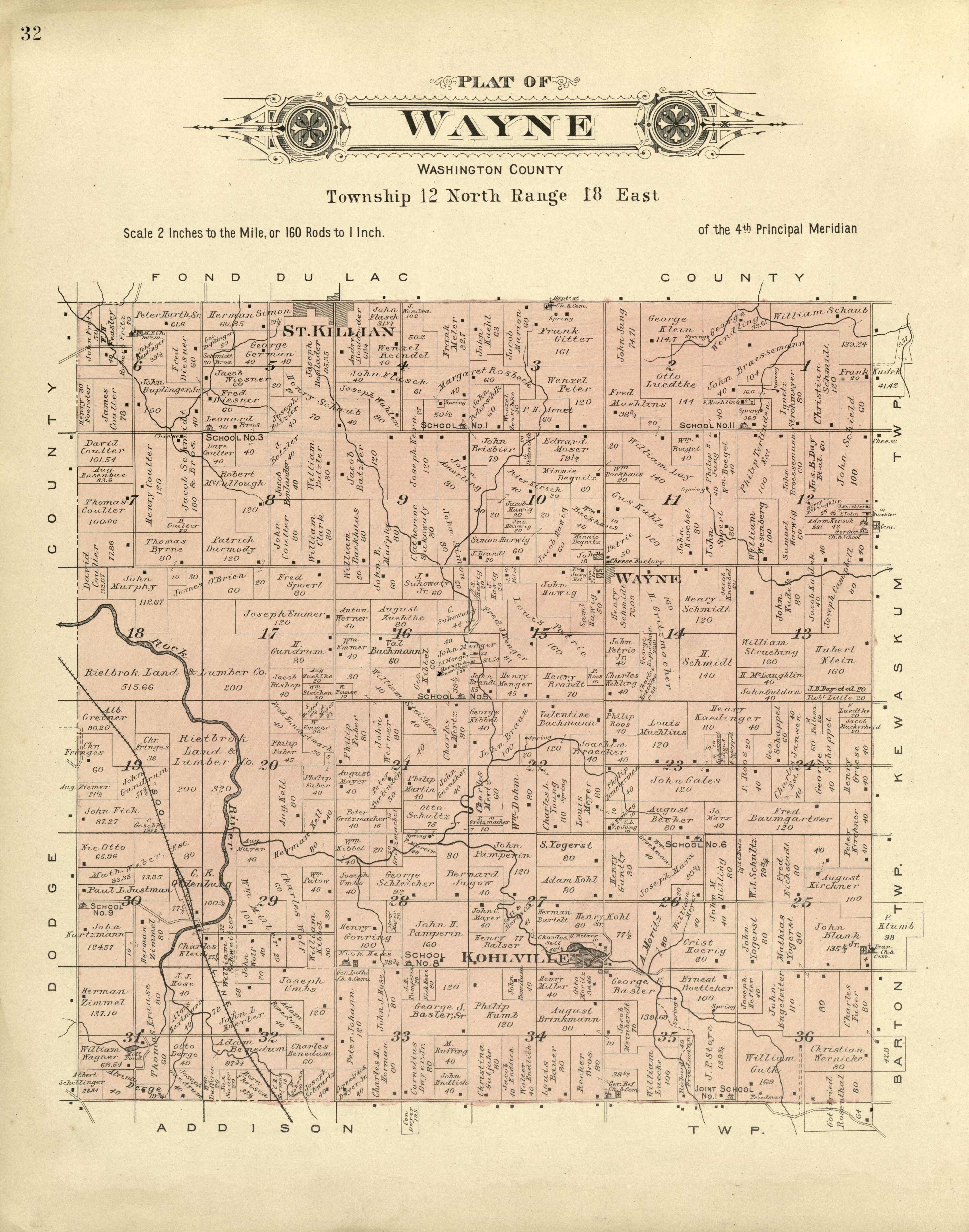 Plat of Wayne, Washington County from Plat Book of Washington and Ozaukee Counties, Wisconsin : Compiled from County Records and Actual Surveys 1915 by Relic Map Company