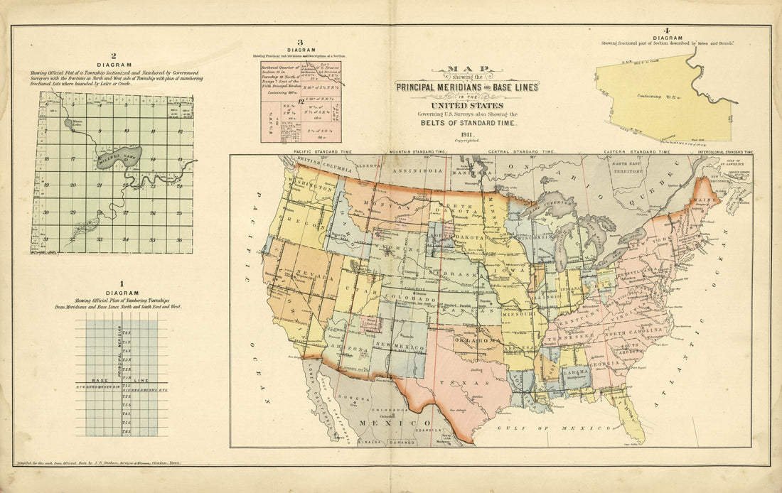 Map Showing the Principal Meridians and Base Lines In the United States from Plat Book of Washington and Ozaukee Counties, Wisconsin : Compiled from County Records and Actual Surveys 1915 by Relic Map Company