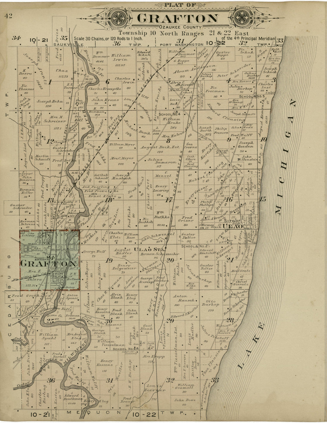 Plat of Grafton, Ozaukee County from Plat Book of Washington and Ozaukee Counties, Wisconsin : Compiled from County Records and Actual Surveys 1915 by Relic Map Company