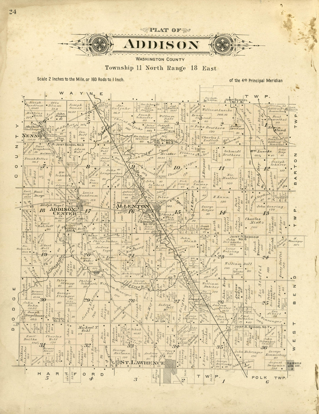 Plat of Addison, Washington County from Plat Book of Washington and Ozaukee Counties, Wisconsin : Compiled from County Records and Actual Surveys 1915 by Relic Map Company