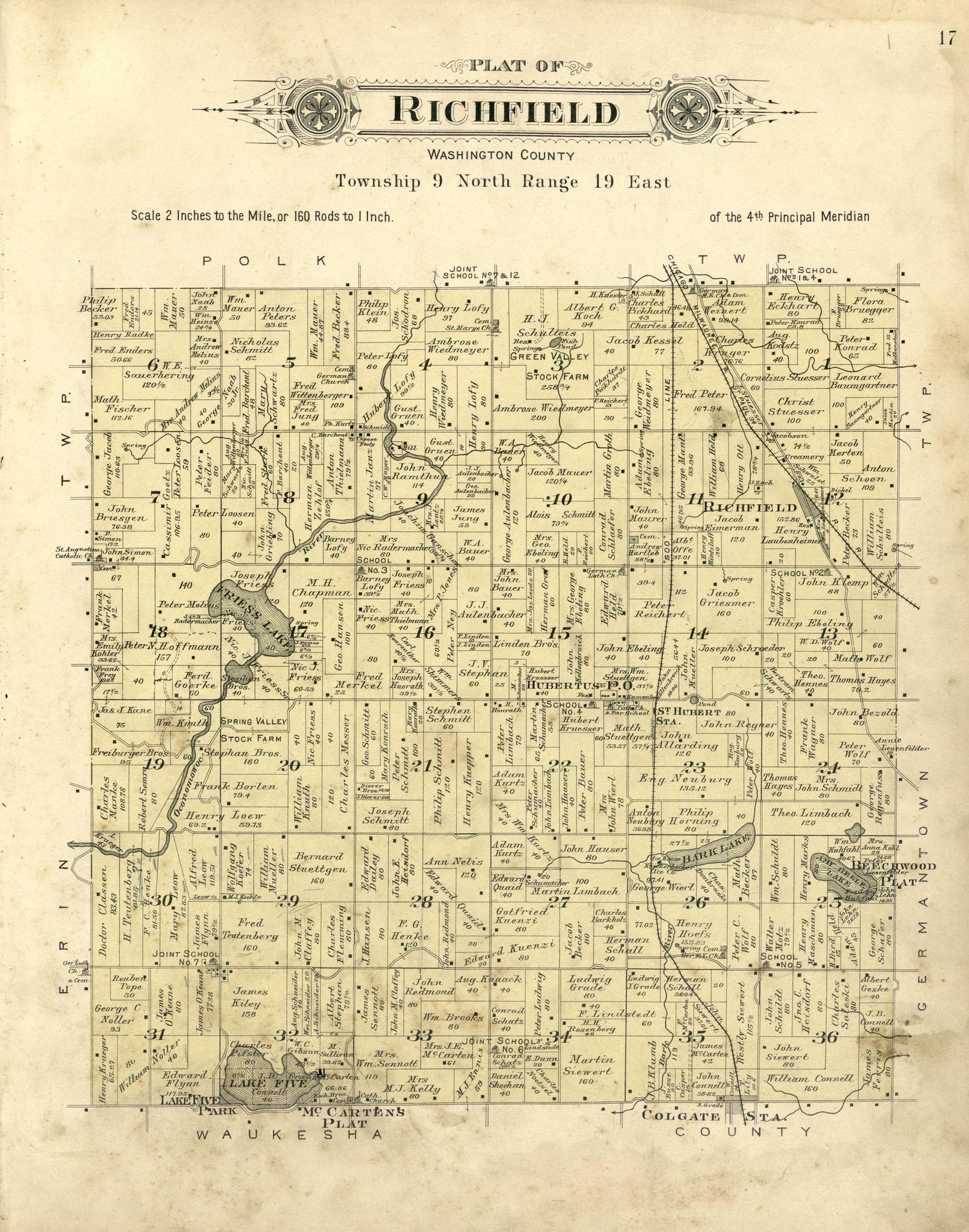 Plat of Richfield, Washington County from Plat Book of Washington and Ozaukee Counties, Wisconsin : Compiled from County Records and Actual Surveys 1915 by Relic Map Company