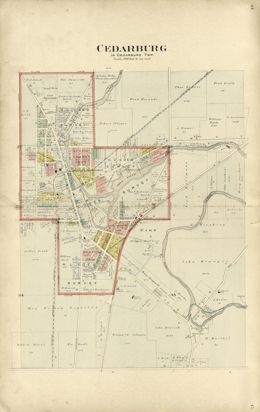 Cedarburg from Plat Book of Washington and Ozaukee Counties, Wisconsin : Compiled from County Records and Actual Surveys 1915 by Relic Map Company