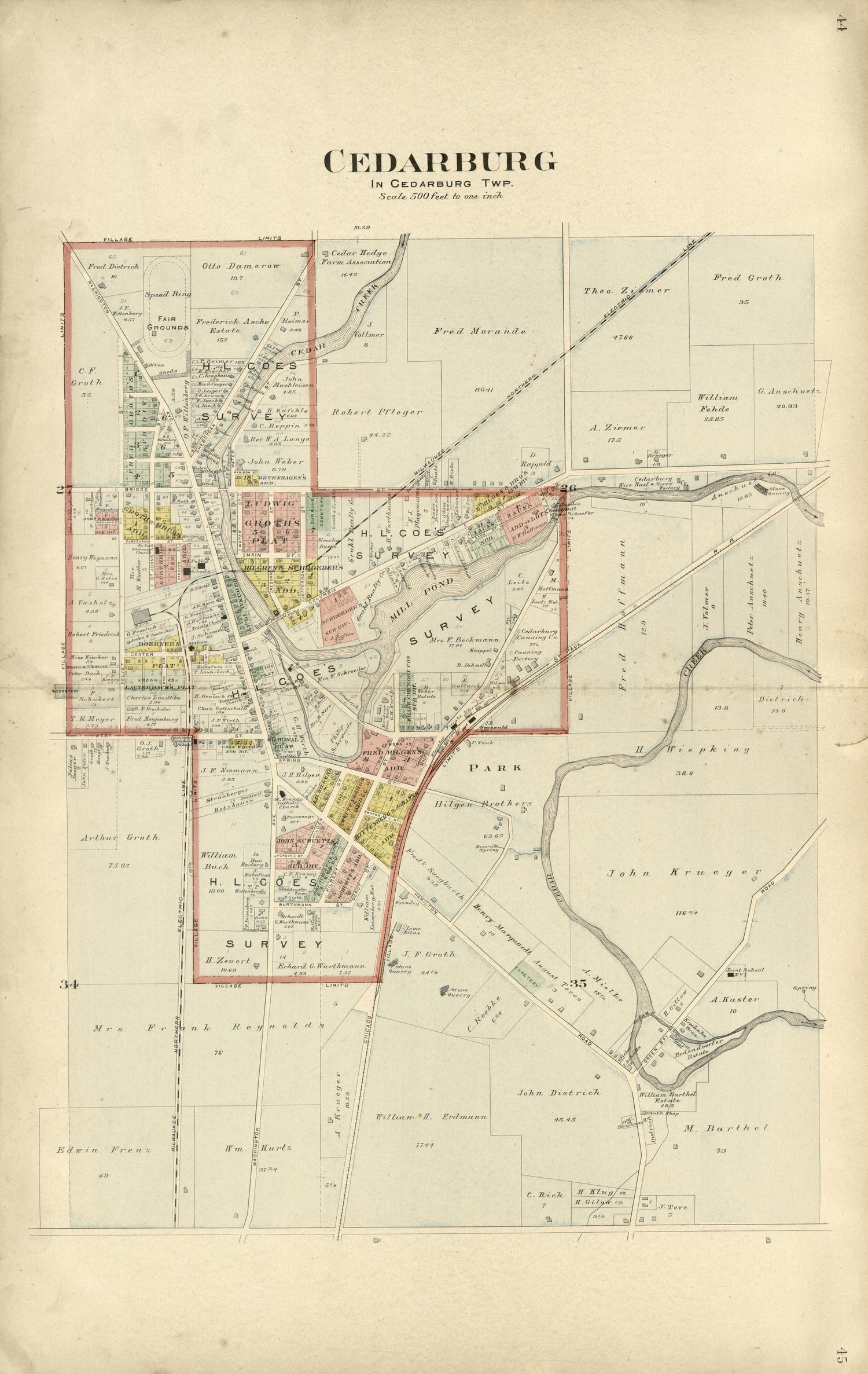 Cedarburg from Plat Book of Washington and Ozaukee Counties, Wisconsin : Compiled from County Records and Actual Surveys 1915 by Relic Map Company