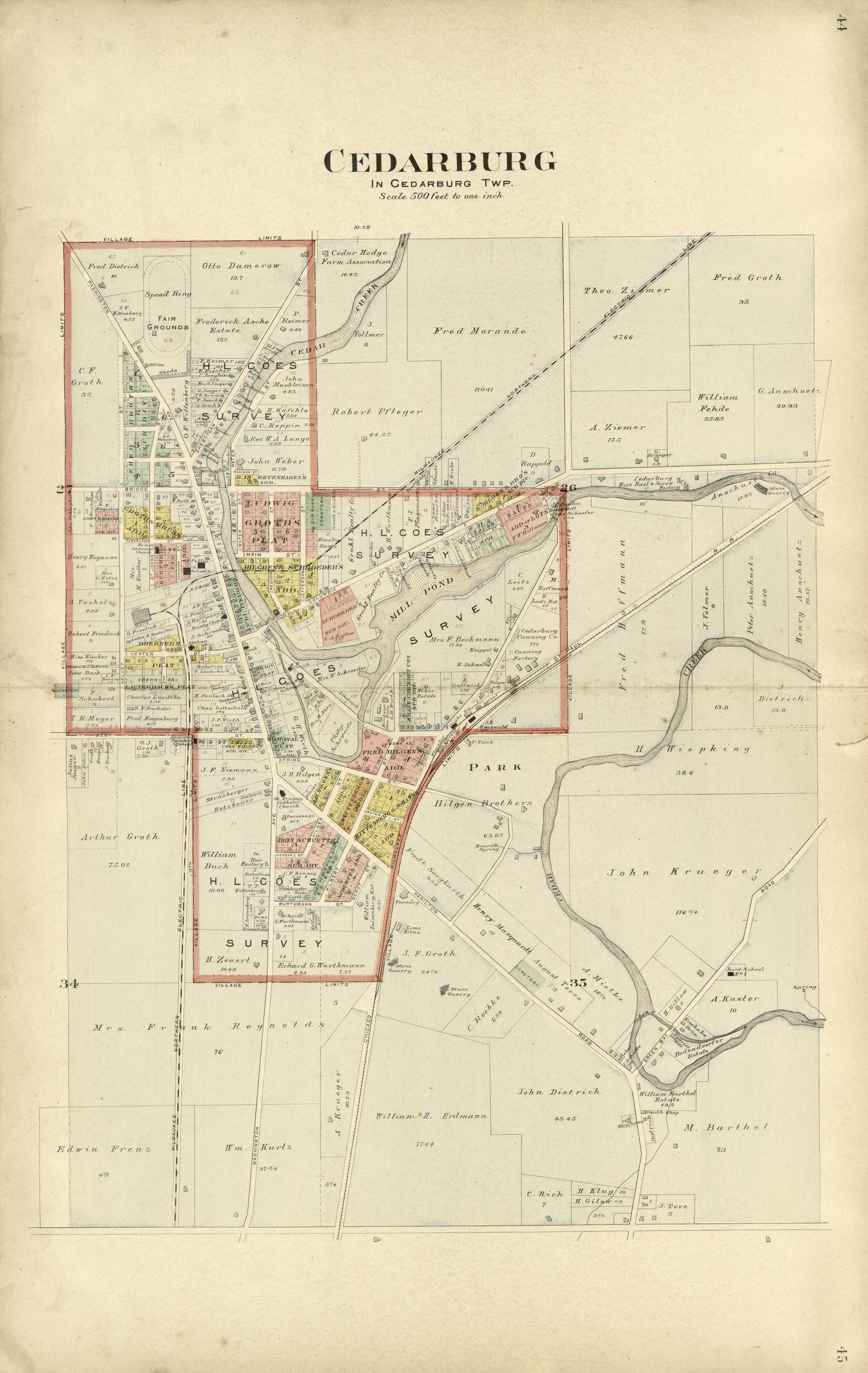 Cedarburg from Plat Book of Washington and Ozaukee Counties, Wisconsin : Compiled from County Records and Actual Surveys 1915 by Relic Map Company