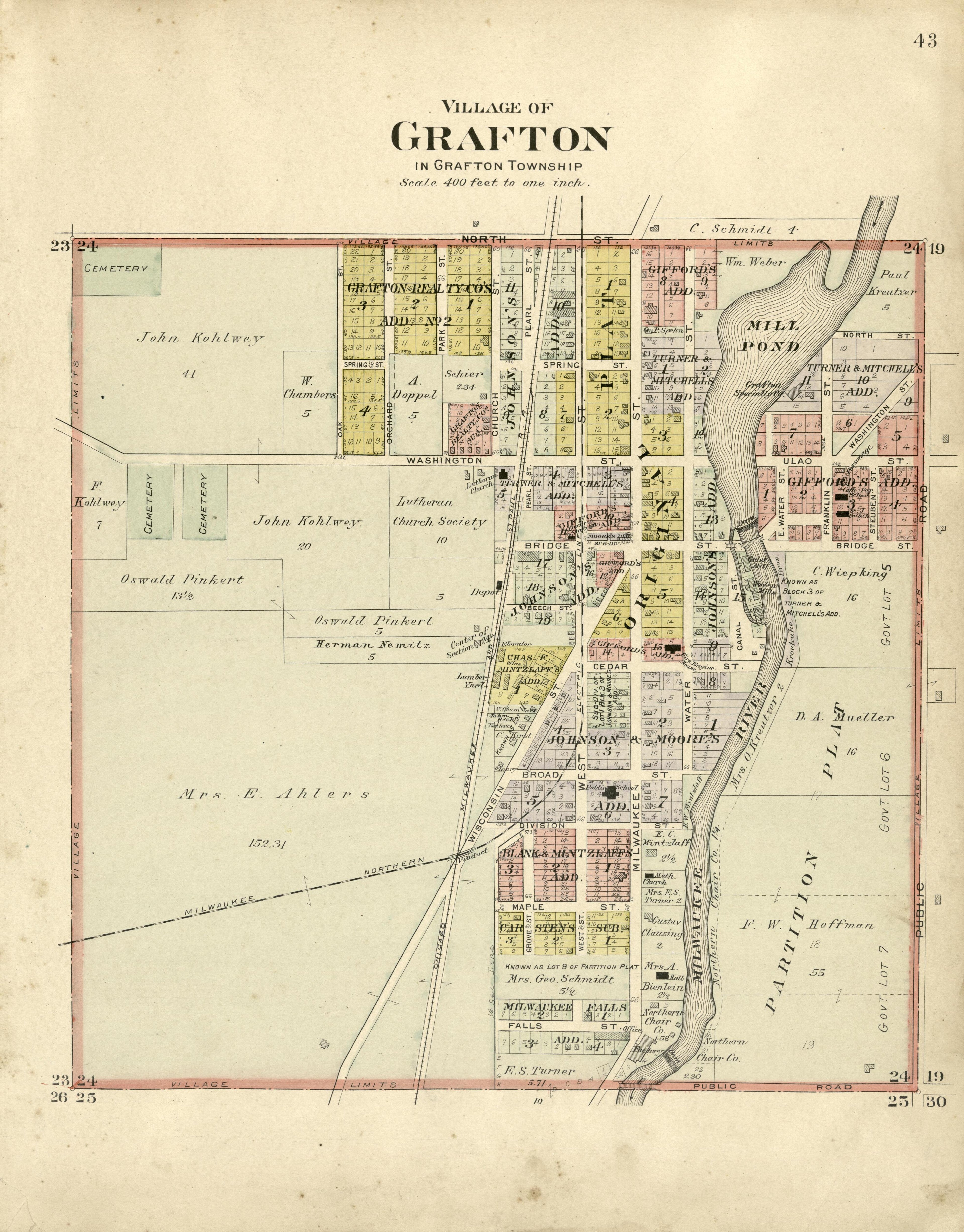 Village of Grafton from Plat Book of Washington and Ozaukee Counties, Wisconsin : Compiled from County Records and Actual Surveys 1915 by Relic Map Company